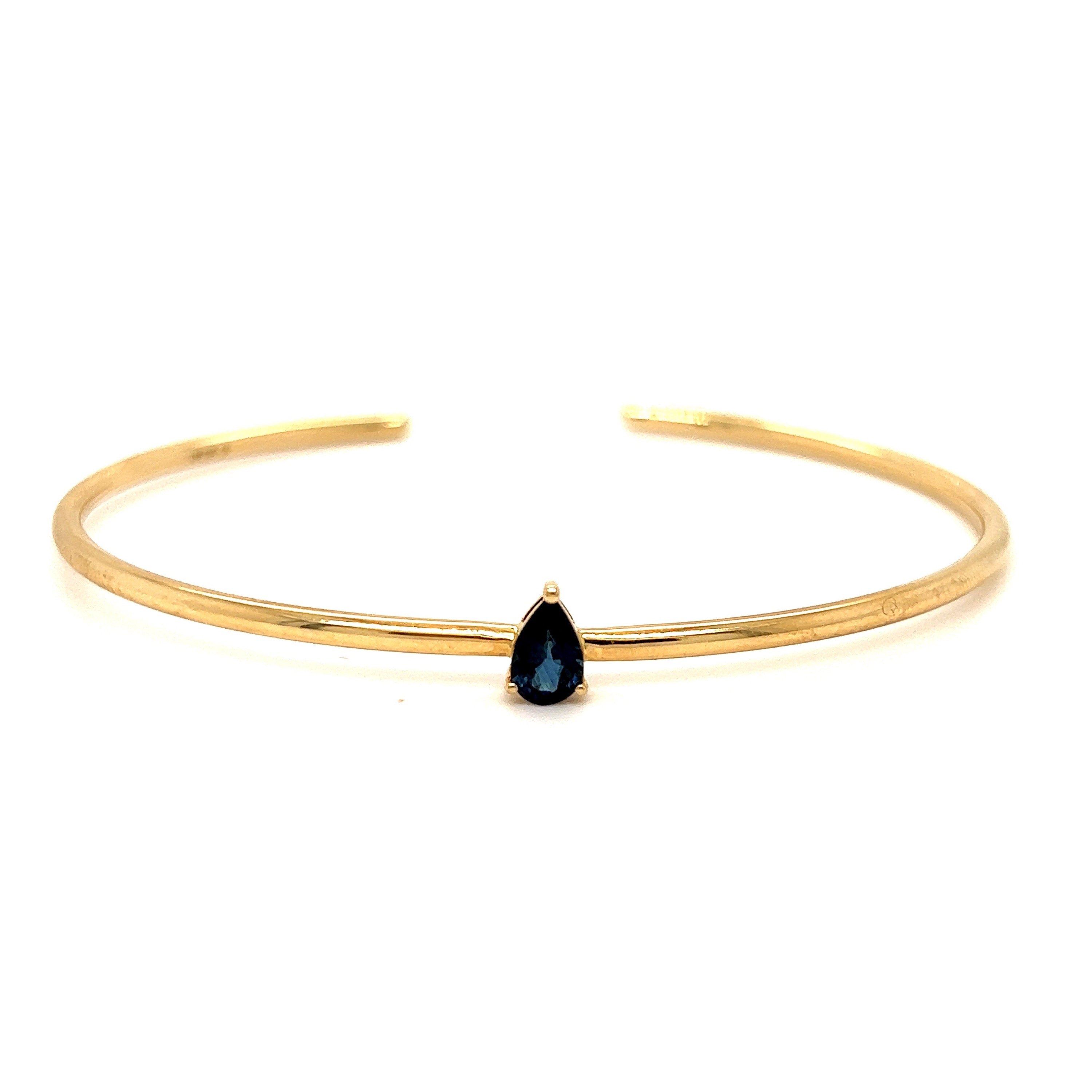 Simple Modern 14K Yellow Gold Flexible Sapphire Bangle Bracelet