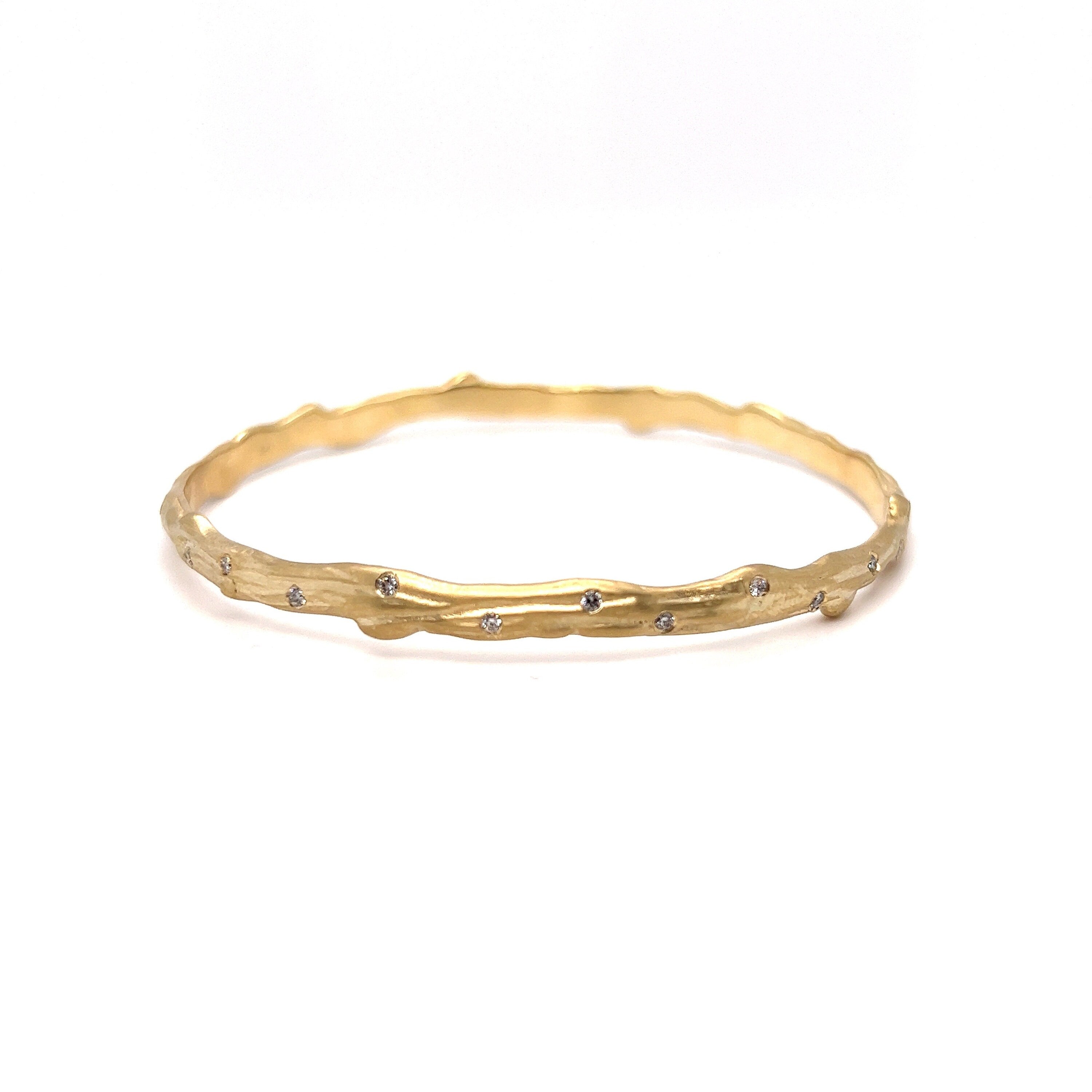 Twig Style Diamond Eternity 14K Yellow Gold Bangle Bracelet.