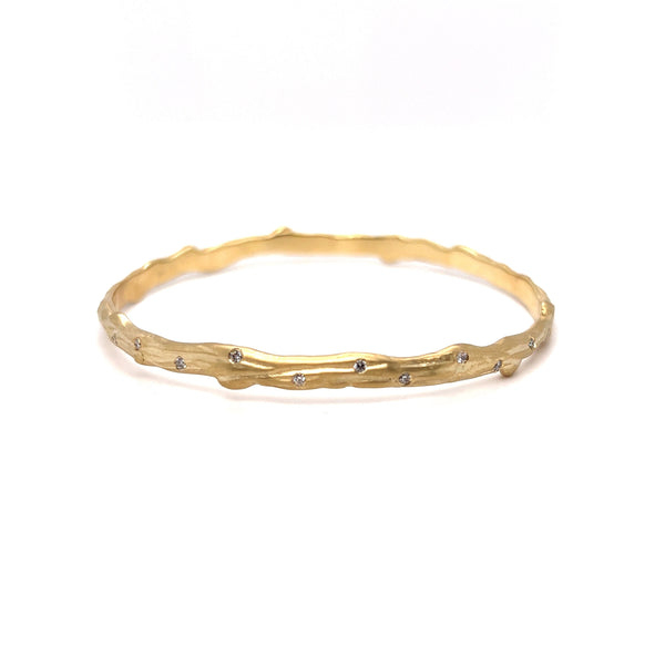 Twig Style Diamond Eternity 18K Yellow Gold Bangle Bracelet.