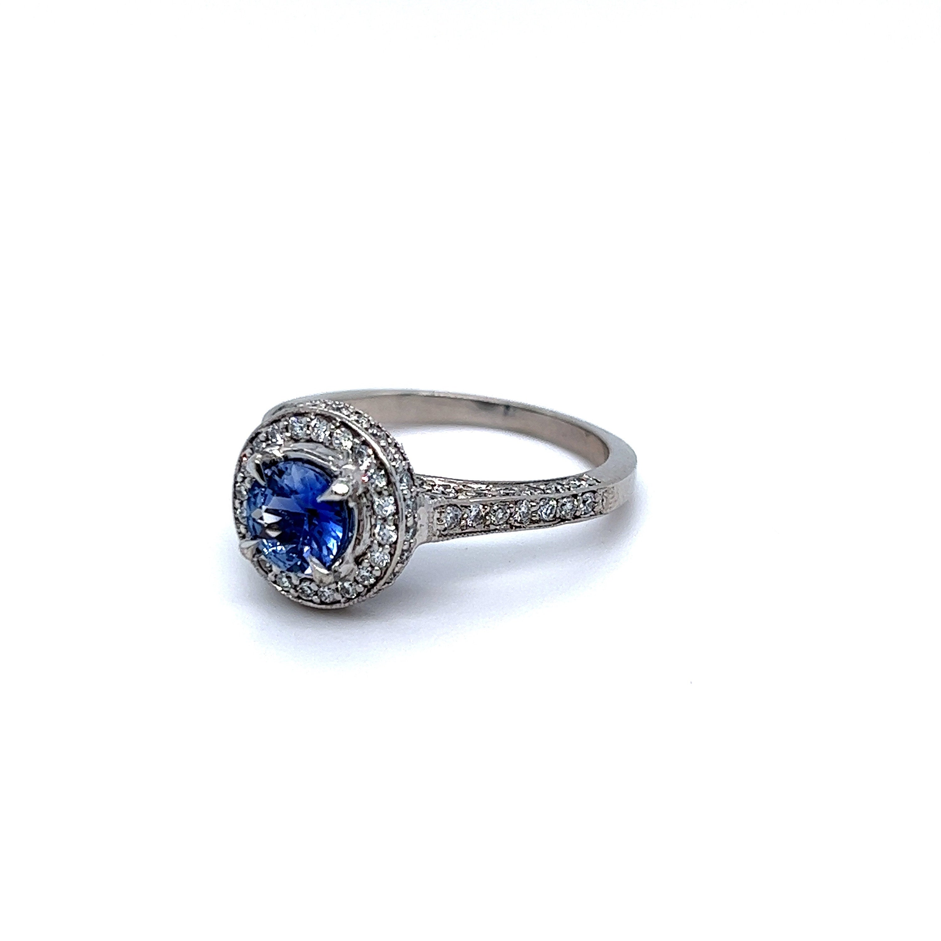 Gorgeous Vintage 14K White Gold Ceylon Sapphire Engagement Ring with Pave Diamonds - 2.93ct.