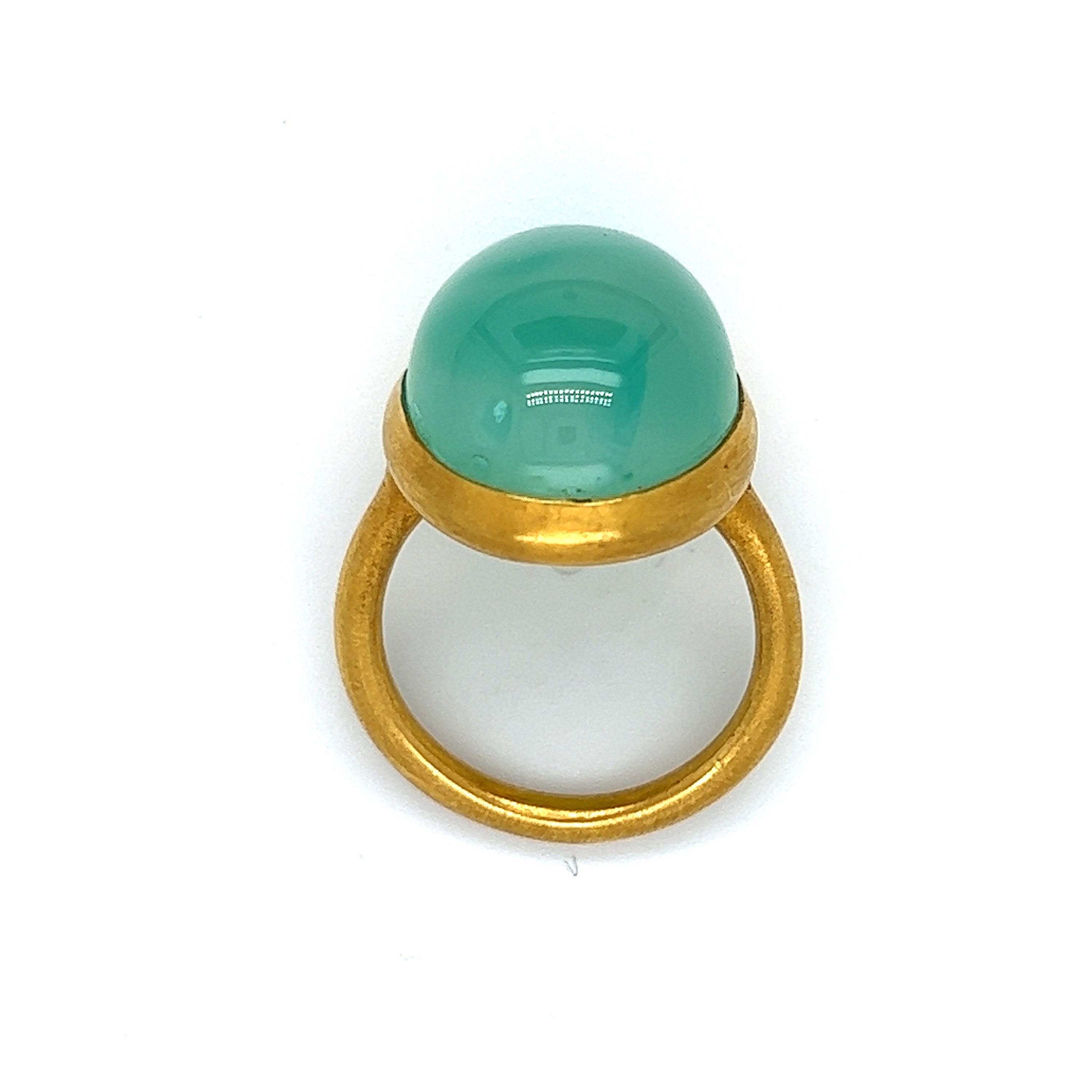 Vintage 22K Yellow Gold Chalcedony Solitaire Ring Engagement Ring - 20.00CTS