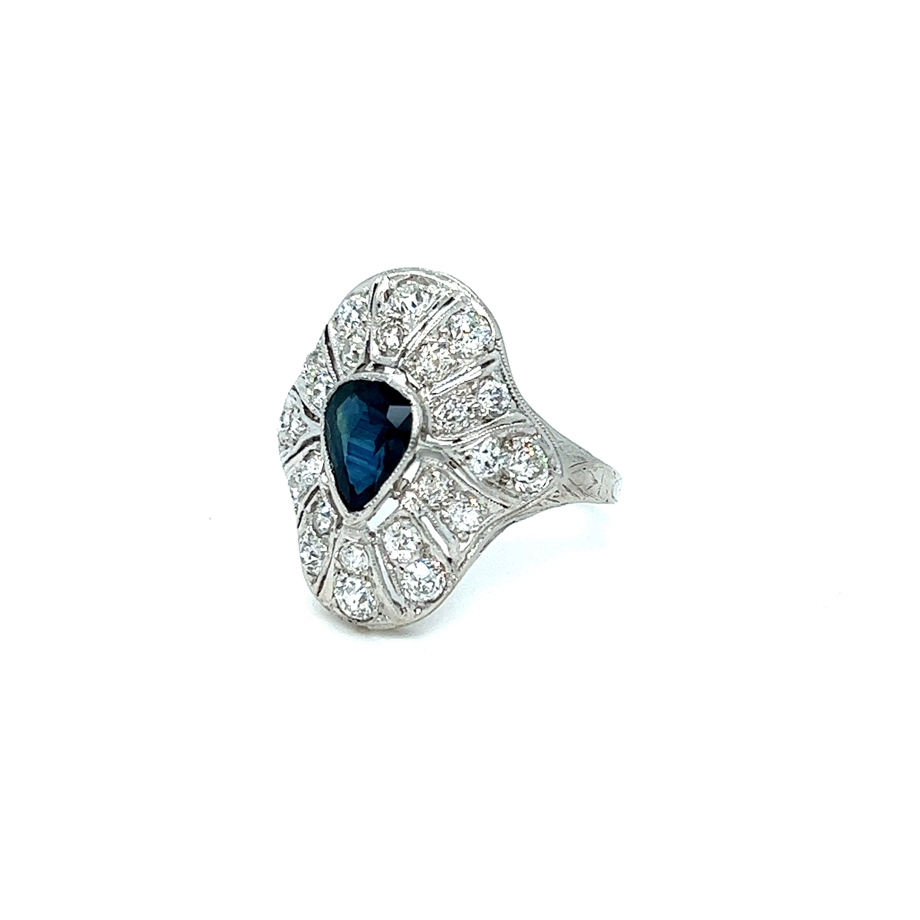 Stunning Art Deco Vintage Platinum Sapphire and Diamond Engagement Ring - 1.48ct.