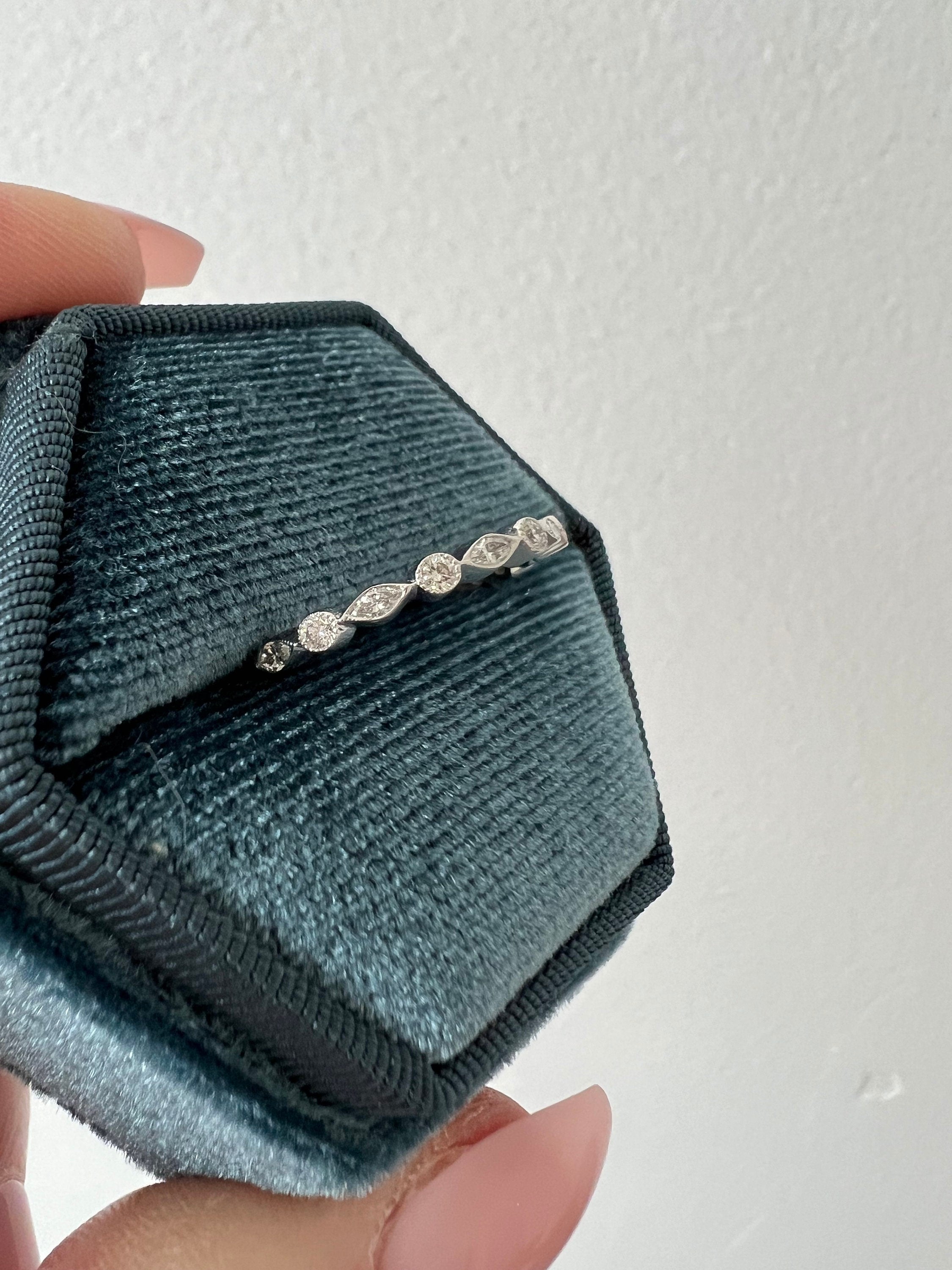 Scalloped Vintage 14K White Gold Diamond Wedding Band - 0.52ct.