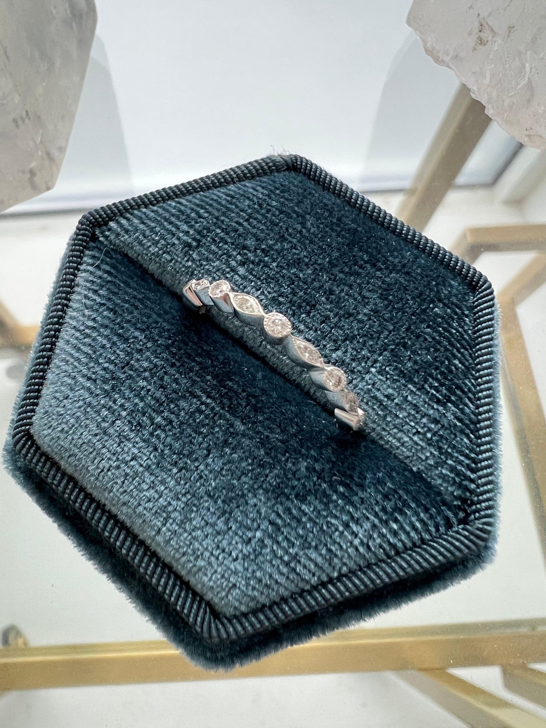 Scalloped Vintage 14K White Gold Diamond Wedding Band - 0.52ct.