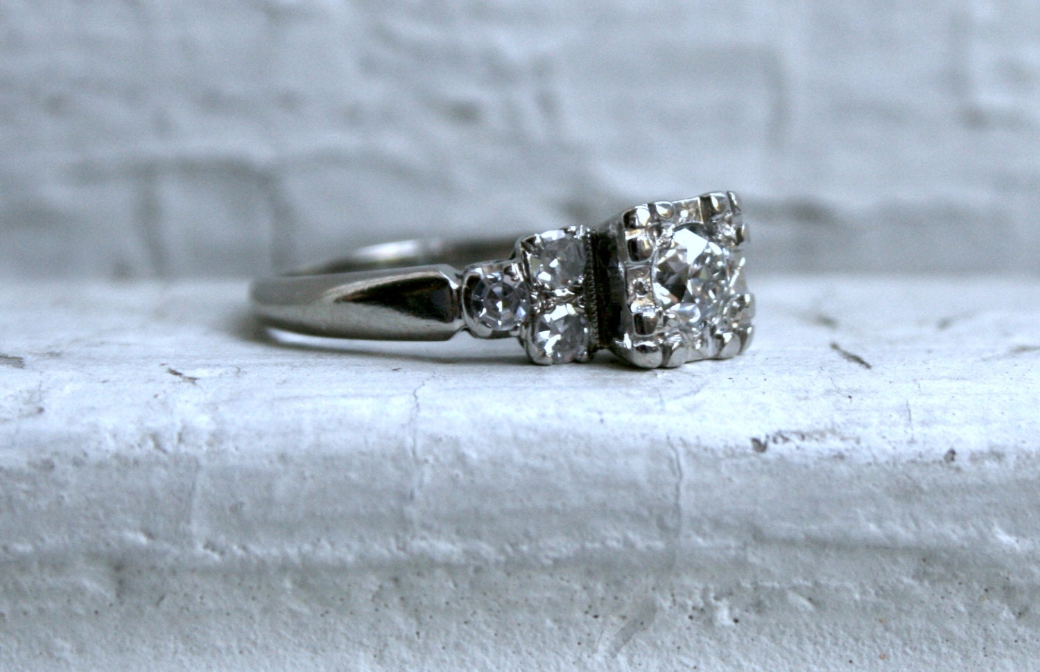 Fabulous Vintage 14K White Gold Diamond Engagement Ring - 0.71ct.