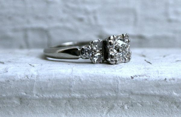 Vintage 14K White Gold Diamond Engagement Ring - 0.71ct