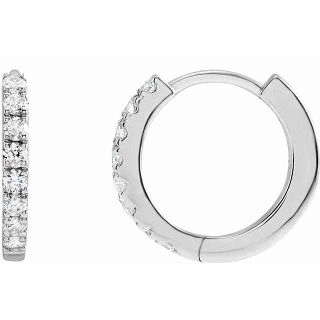 Super sparkly 14K White Gold Diamond Hoop "Huggie" Earrings - 0.25ct