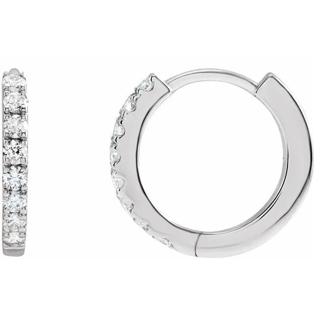Super sparkly 14K White Gold Diamond Hoop "Huggie" Earring - 0.15ct