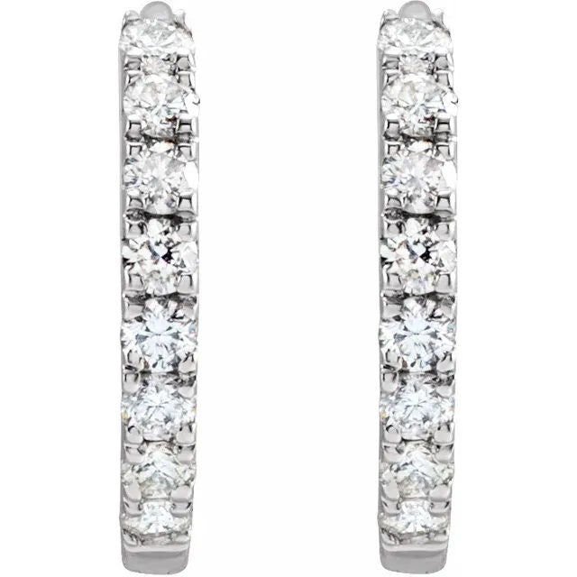 Super sparkly 14K White Gold Diamond Hoop "Huggie" Earrings - 0.25ct