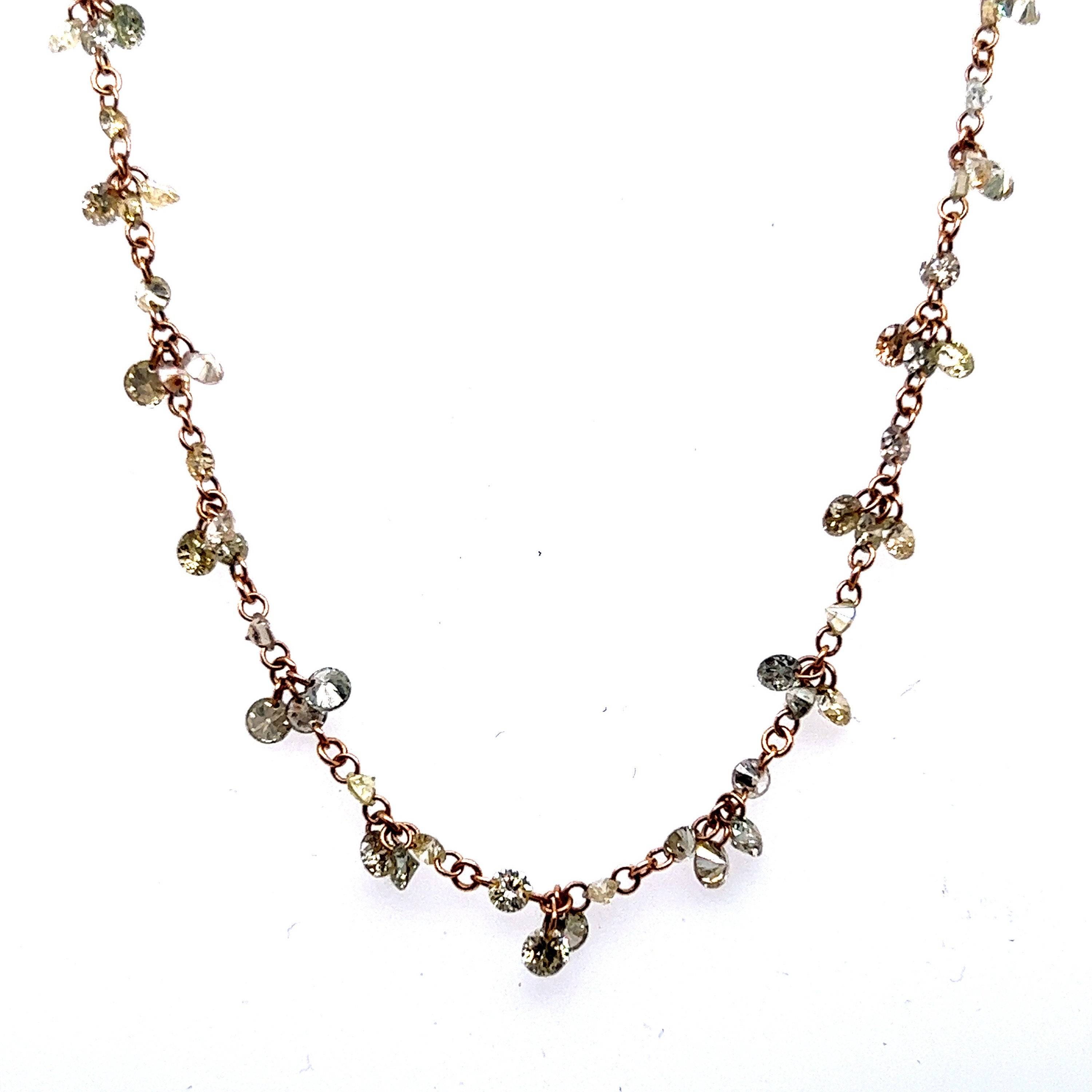 14K Rose Gold Champagne Diamond Necklace - 7.14ct.
