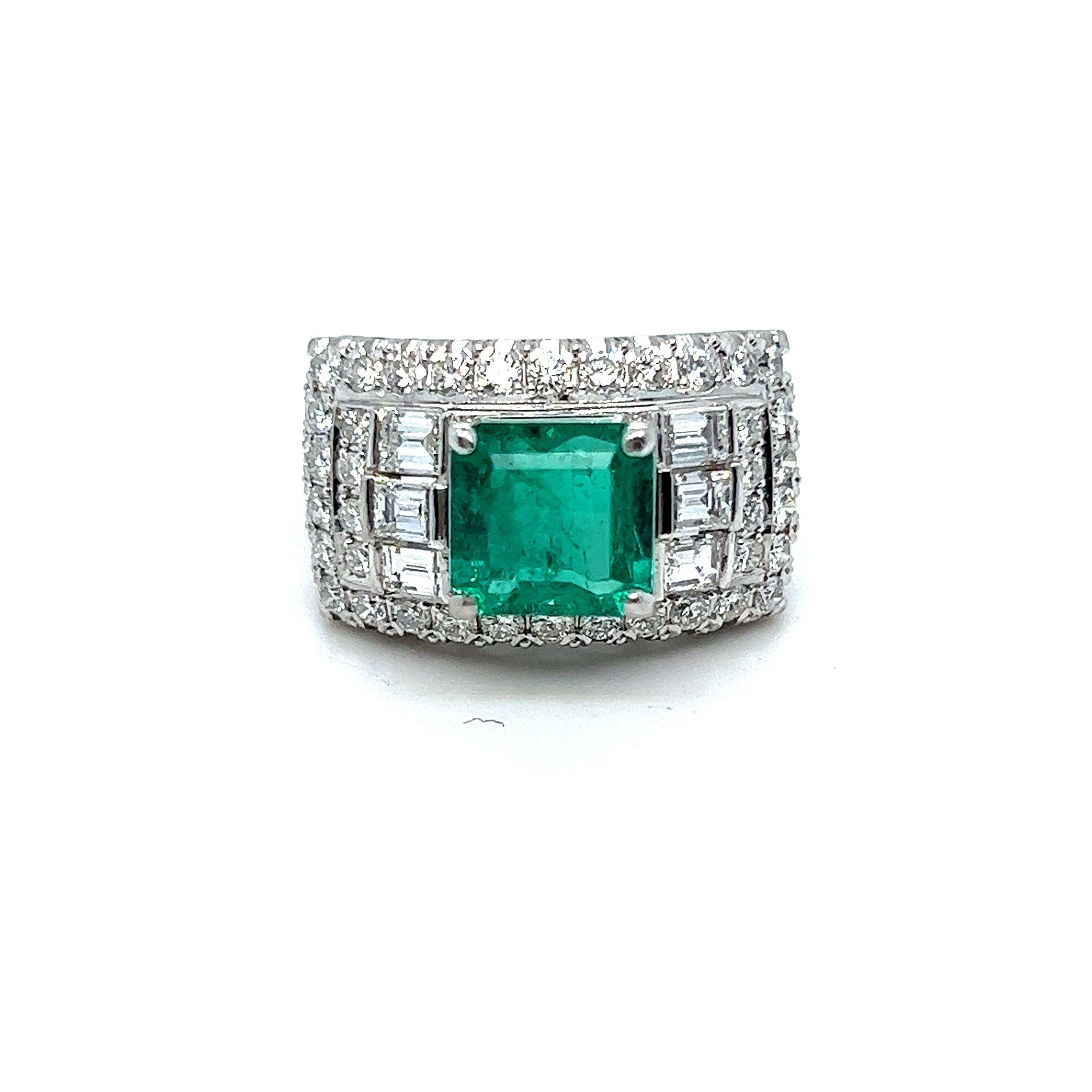Vintage Platinum Diamond and Emerald Ring - 3.37ct.
