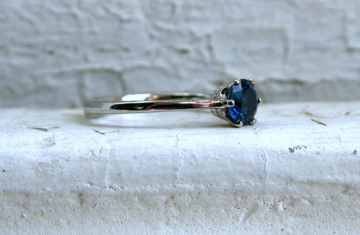 Ceylon Sapphire Solitaire Ring, 14K White Gold, Six Prong