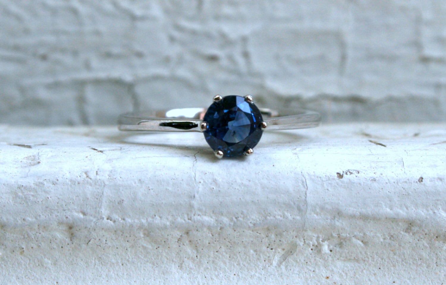 Ceylon Sapphire Solitaire Ring, 14K White Gold, Six Prong