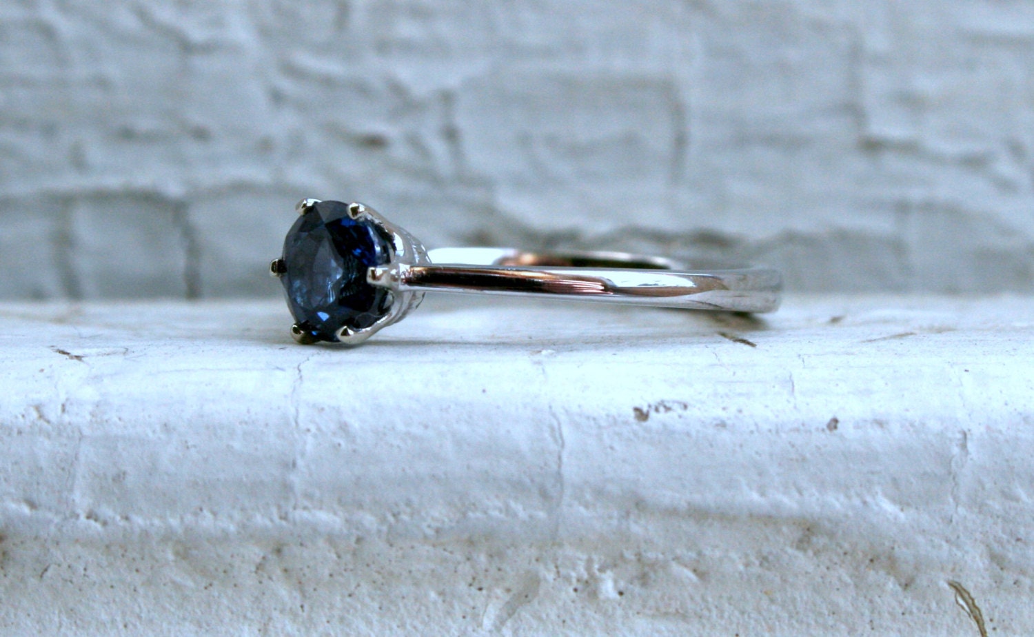 Ceylon Sapphire Solitaire Ring, 14K White Gold, Six Prong
