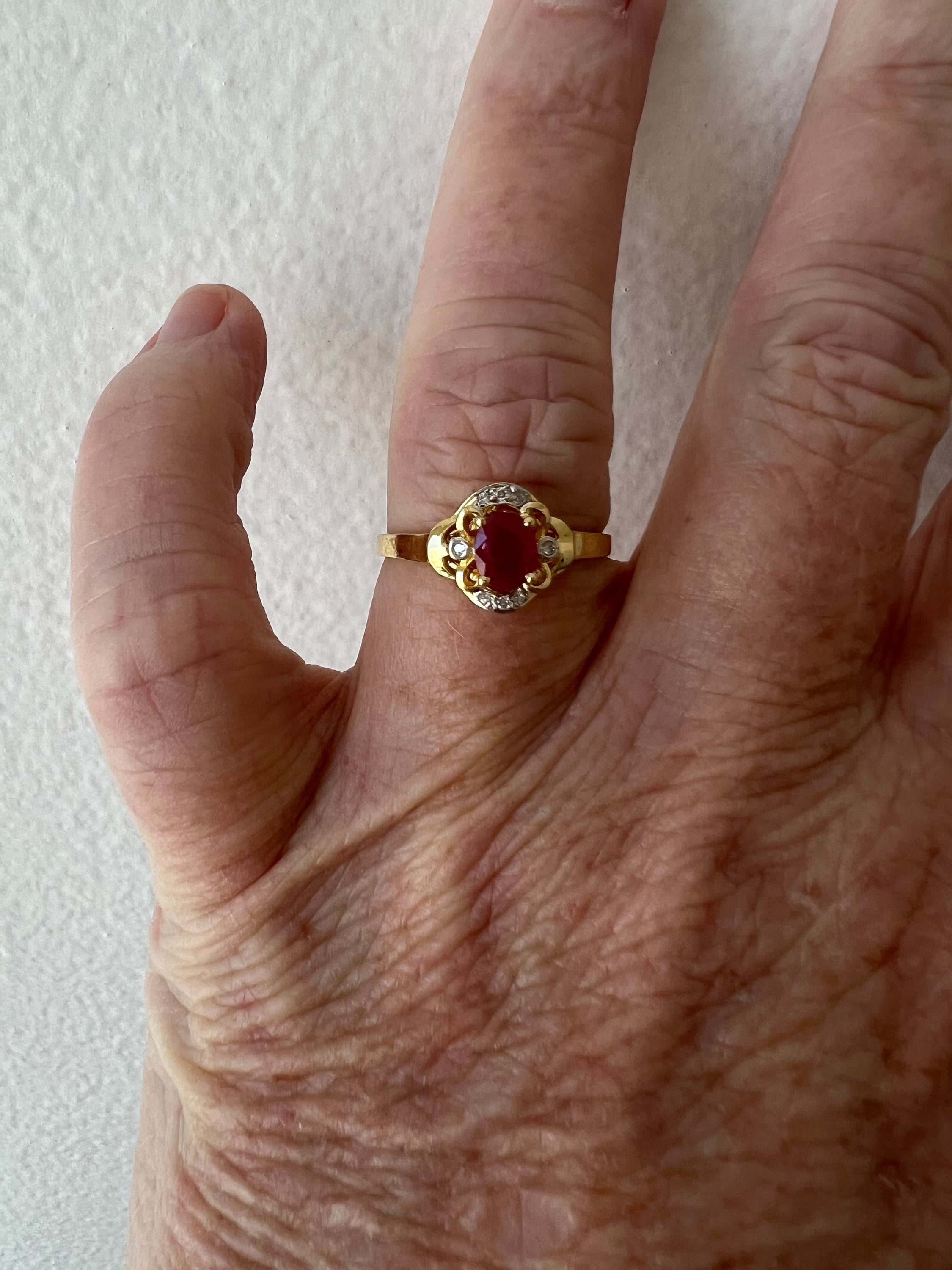 Vintage 14K Yellow Gold Ruby and Diamond Ring Engagement Ring.