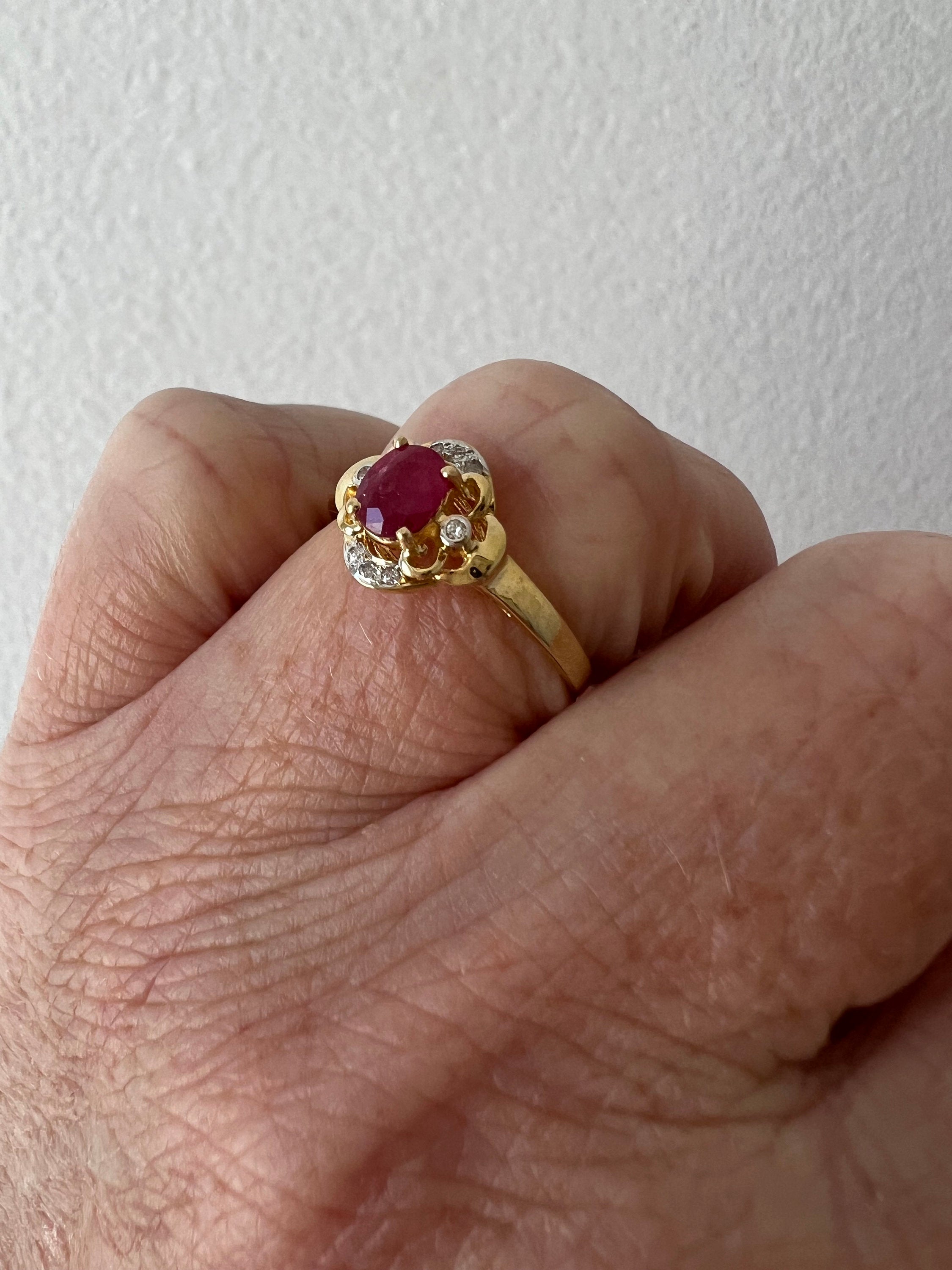 Vintage 14K Yellow Gold Ruby and Diamond Ring Engagement Ring.