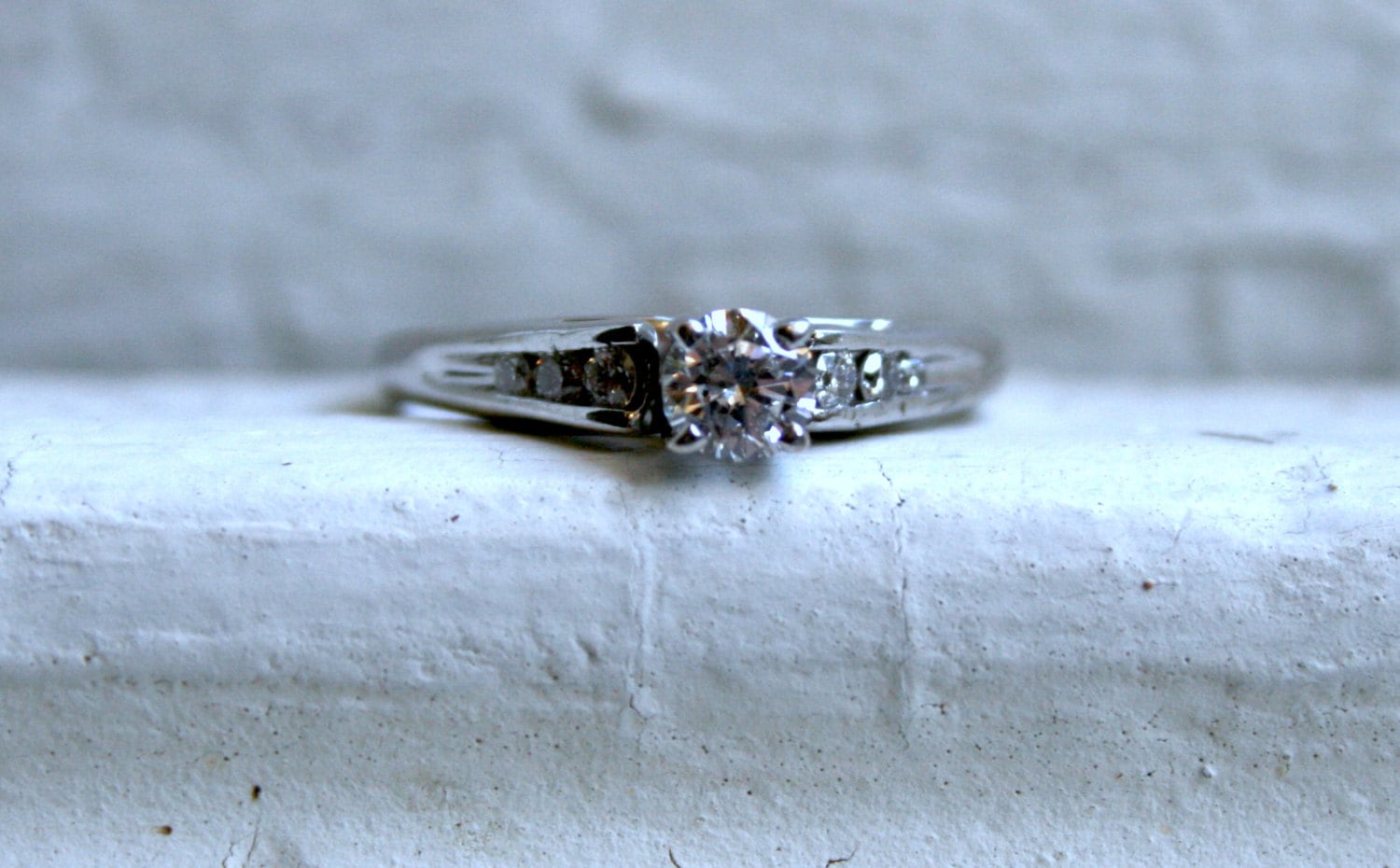Classic Vintage 14K White Gold Diamond Engagement Ring - 0.54ct.