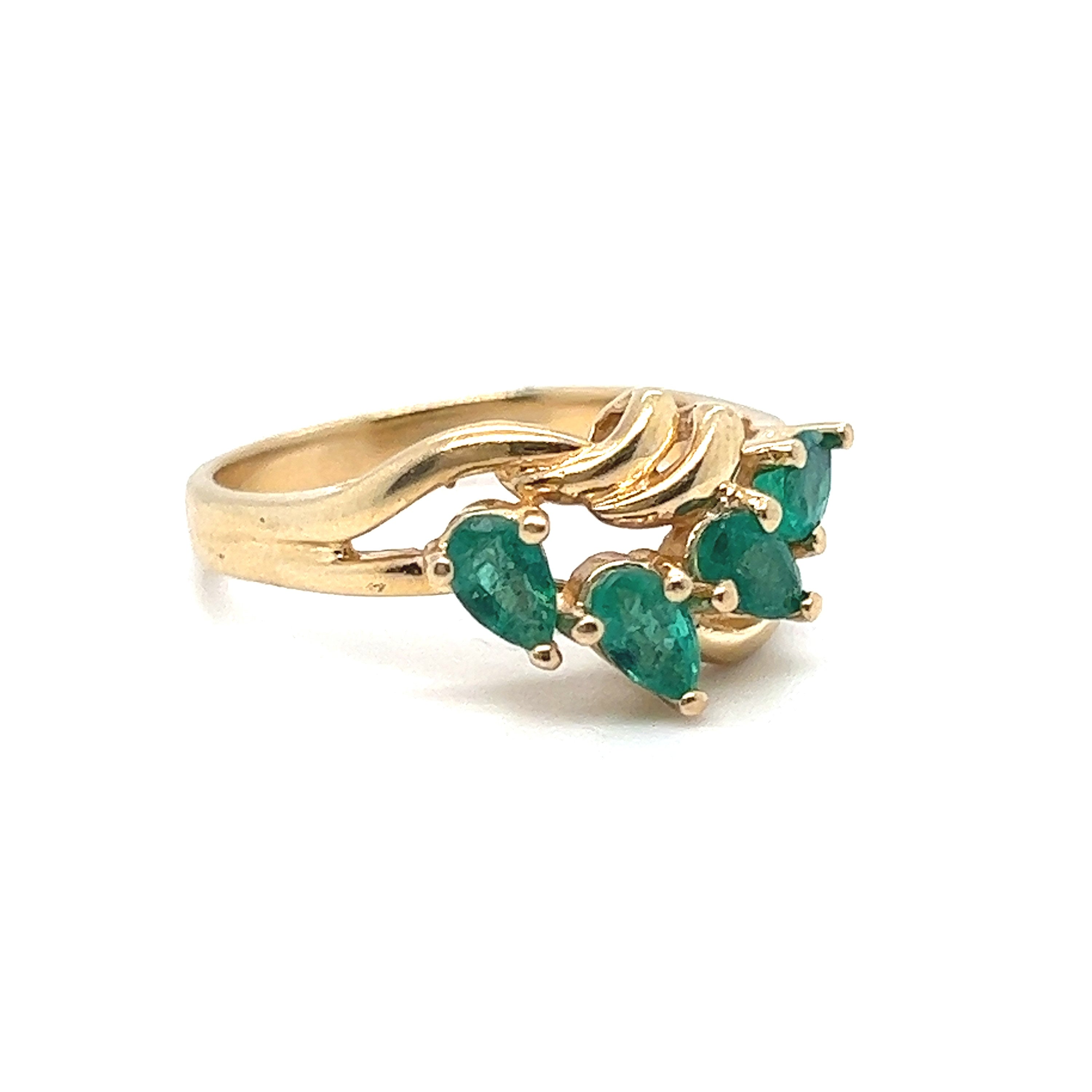 Lovely Vintage 14K Yellow Gold Cluster Emerald Ring - 1.00ct.