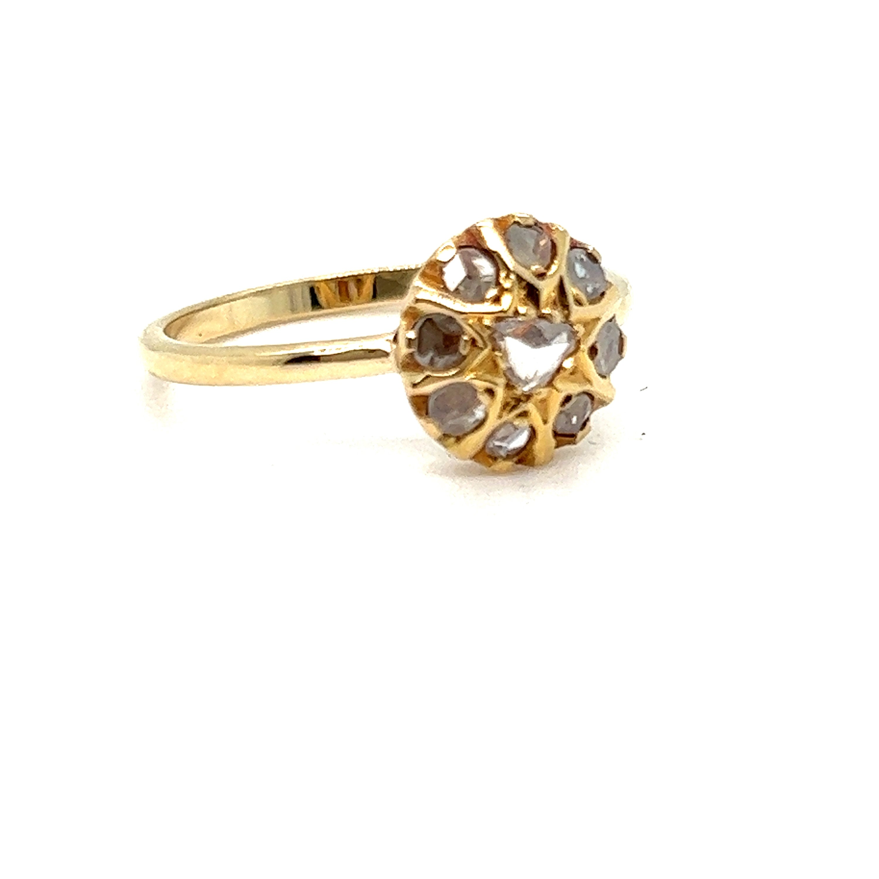 Antique 14K Yellow Gold Rose Cut Diamond Cluster Engagement Ring.