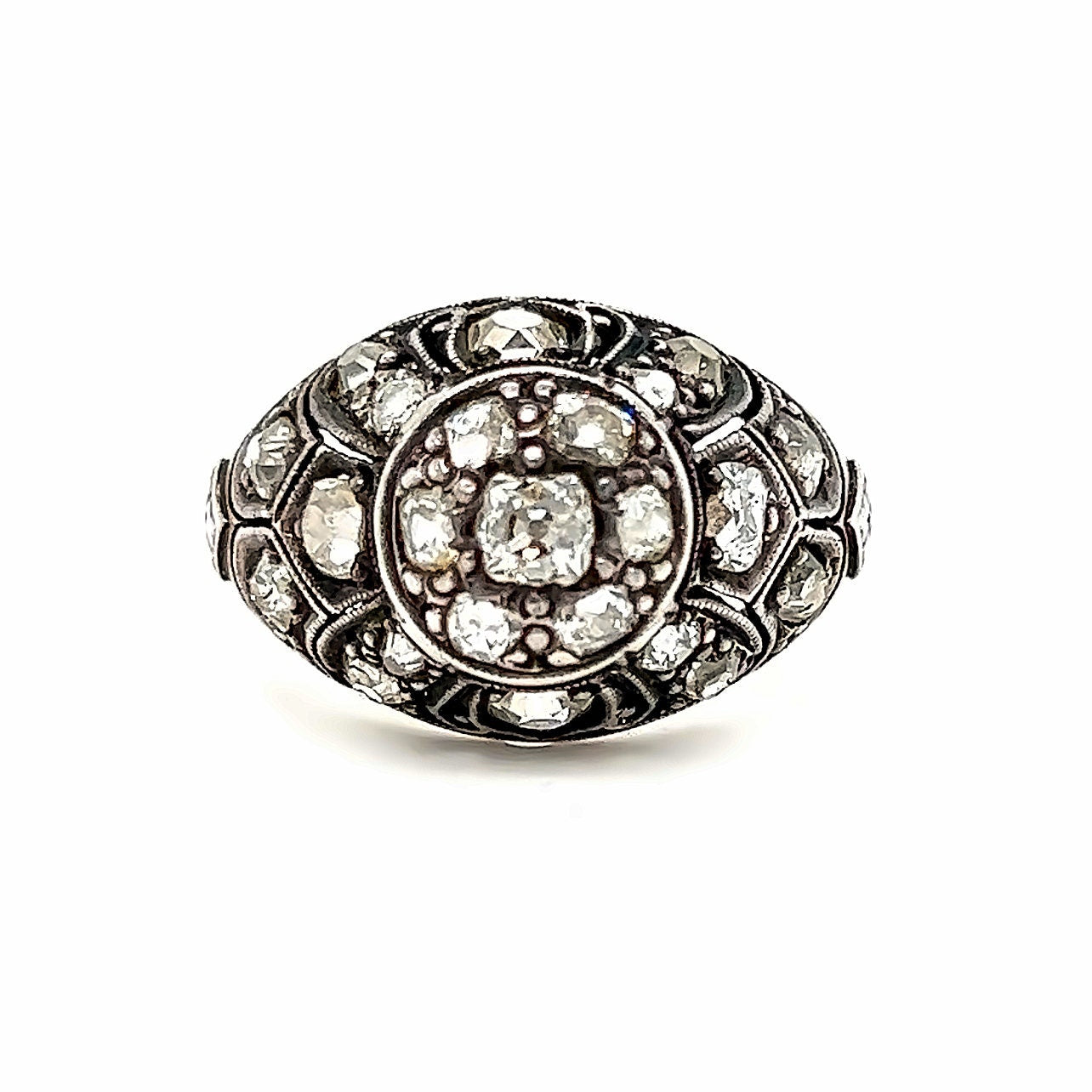 Antique Silver topped Gold Diamond Ring Engagement Ring.