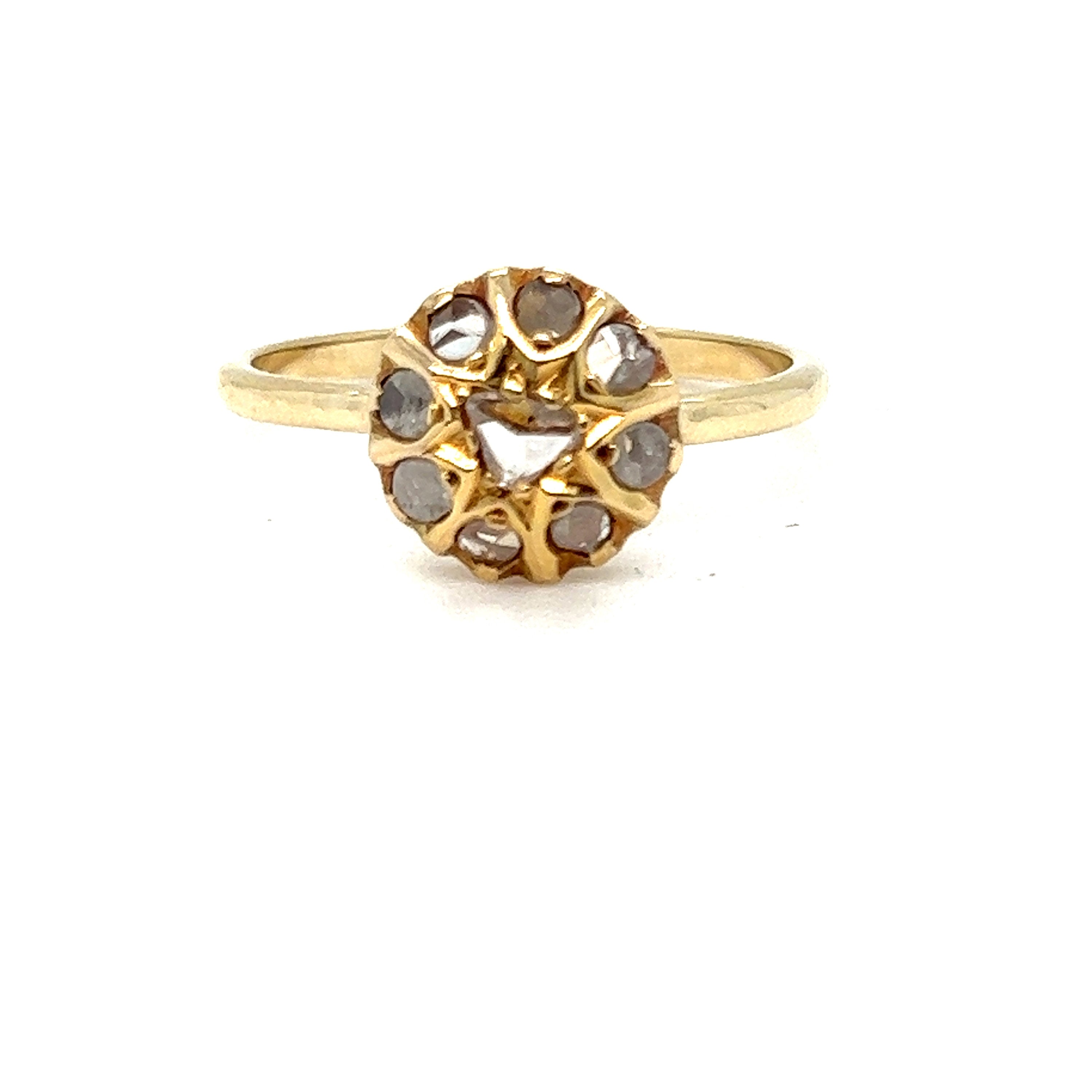 Antique 14K Yellow Gold Rose Cut Diamond Cluster Engagement Ring.