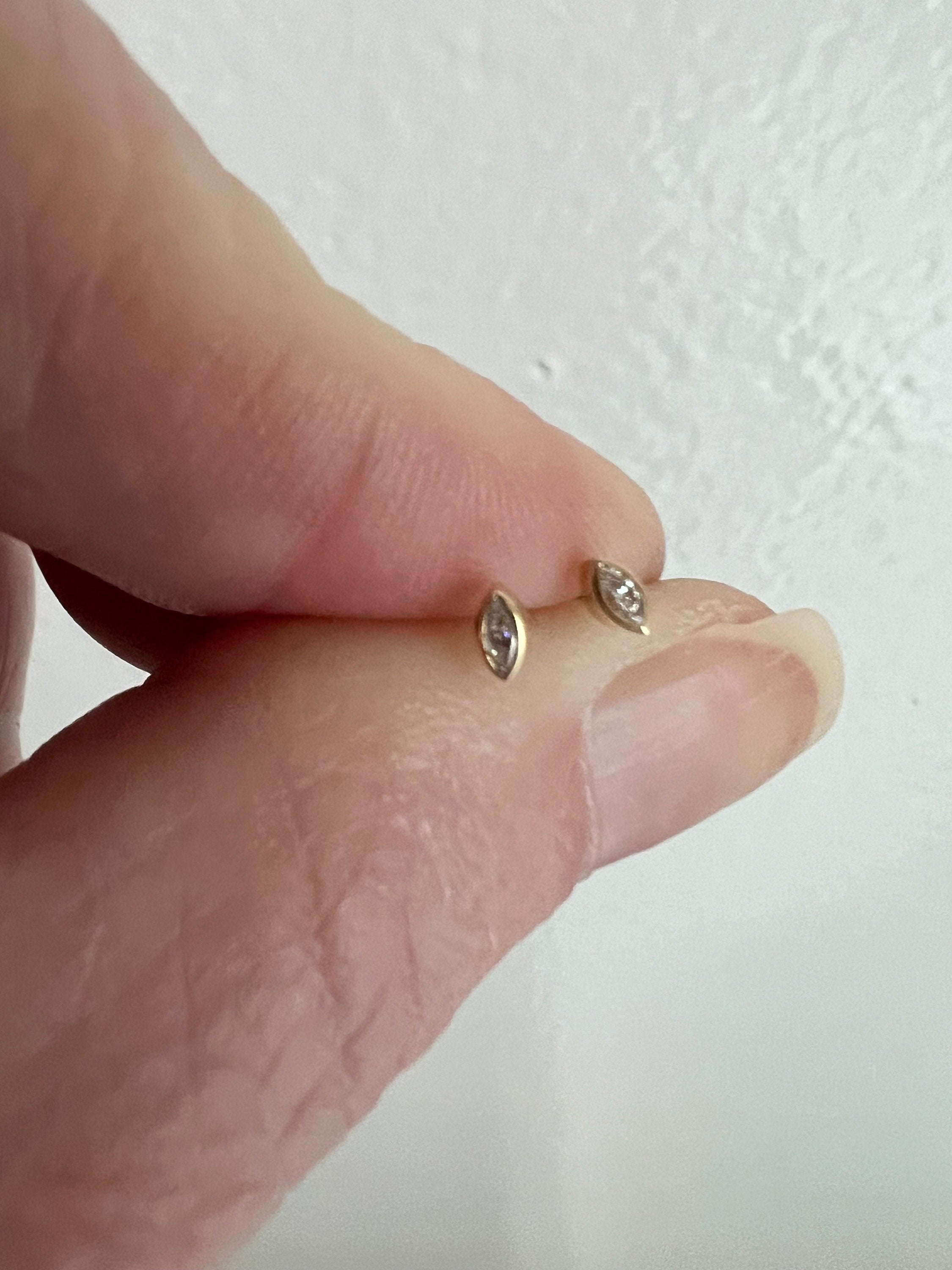 14K Yellow Gold Marquise Diamond Stud Earrings, Bezel Set
