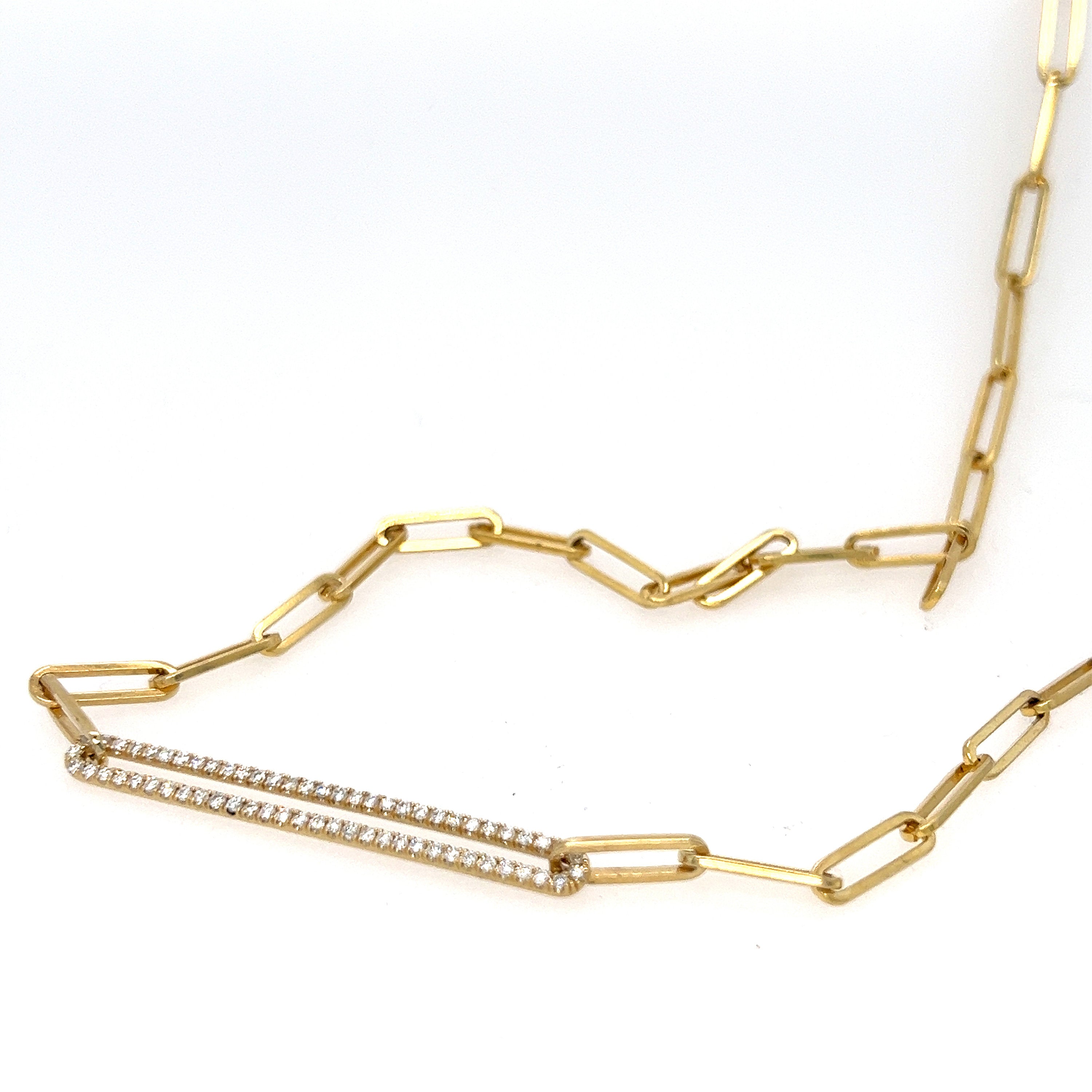 Paperclip Chain Necklace with Natural Diamonds, 14K Solid Gold.