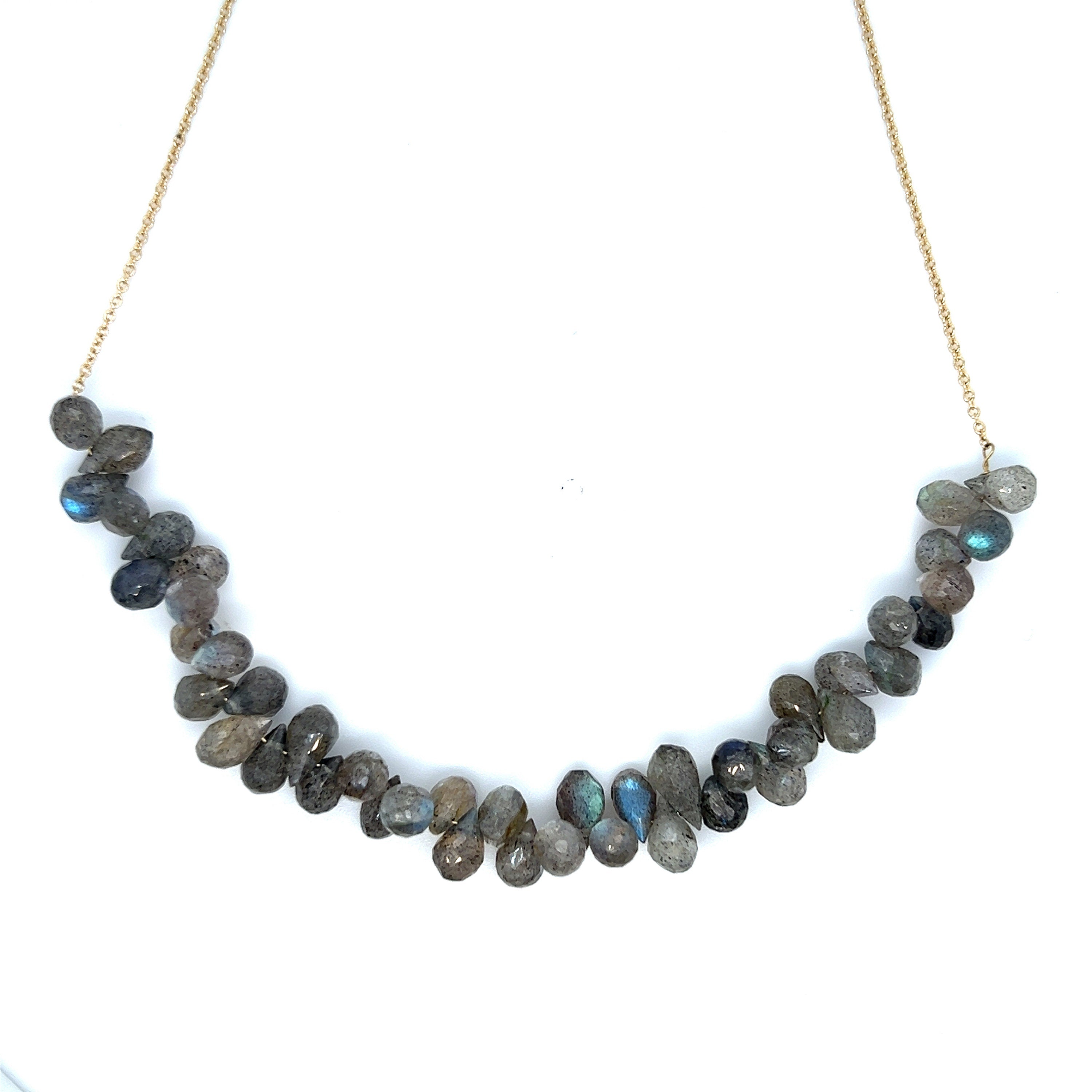 Solid 18K Yellow Gold Labradorite Necklace - 10CTS