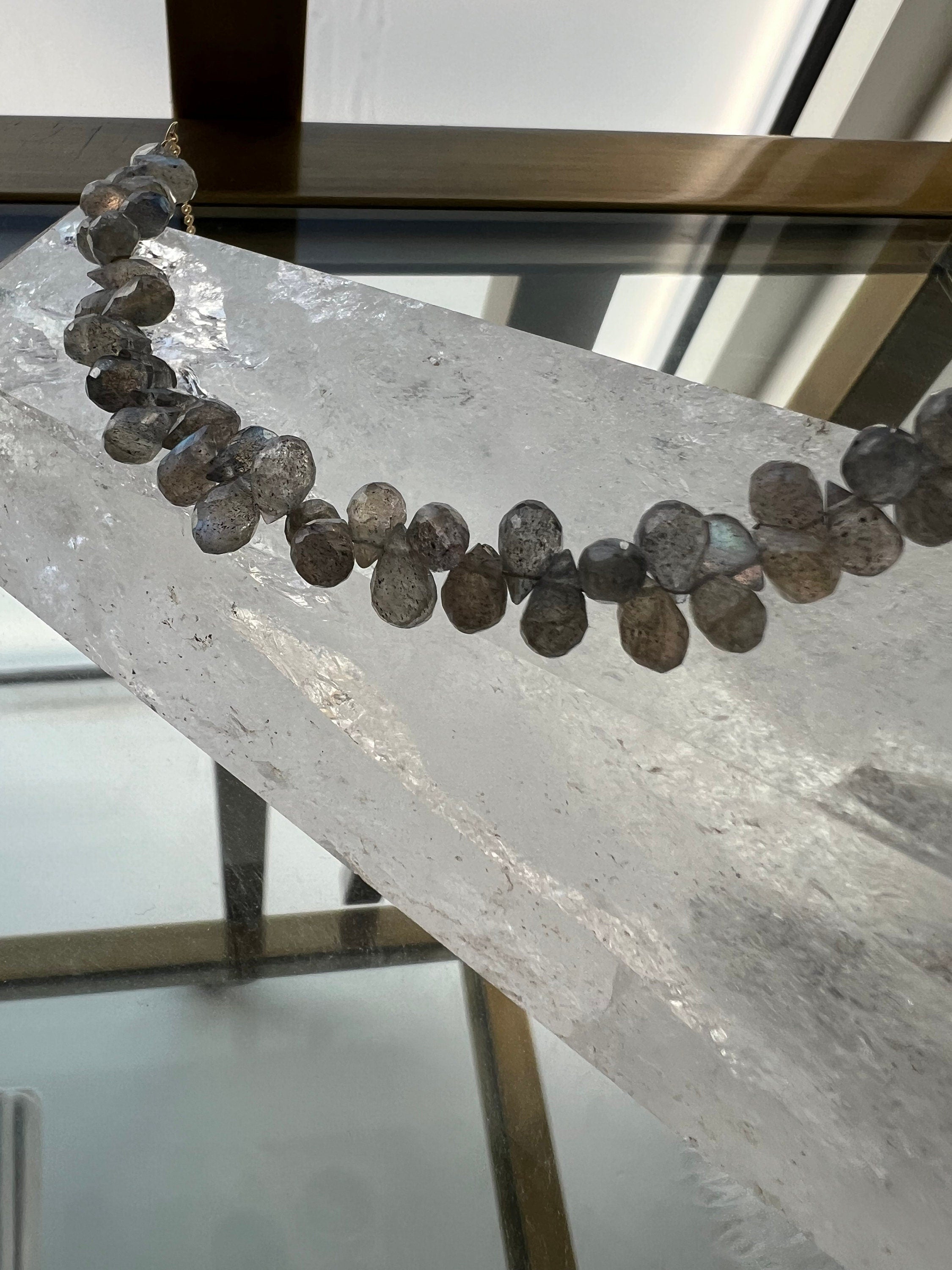 Solid 18K Yellow Gold Labradorite Necklace - 10CTS