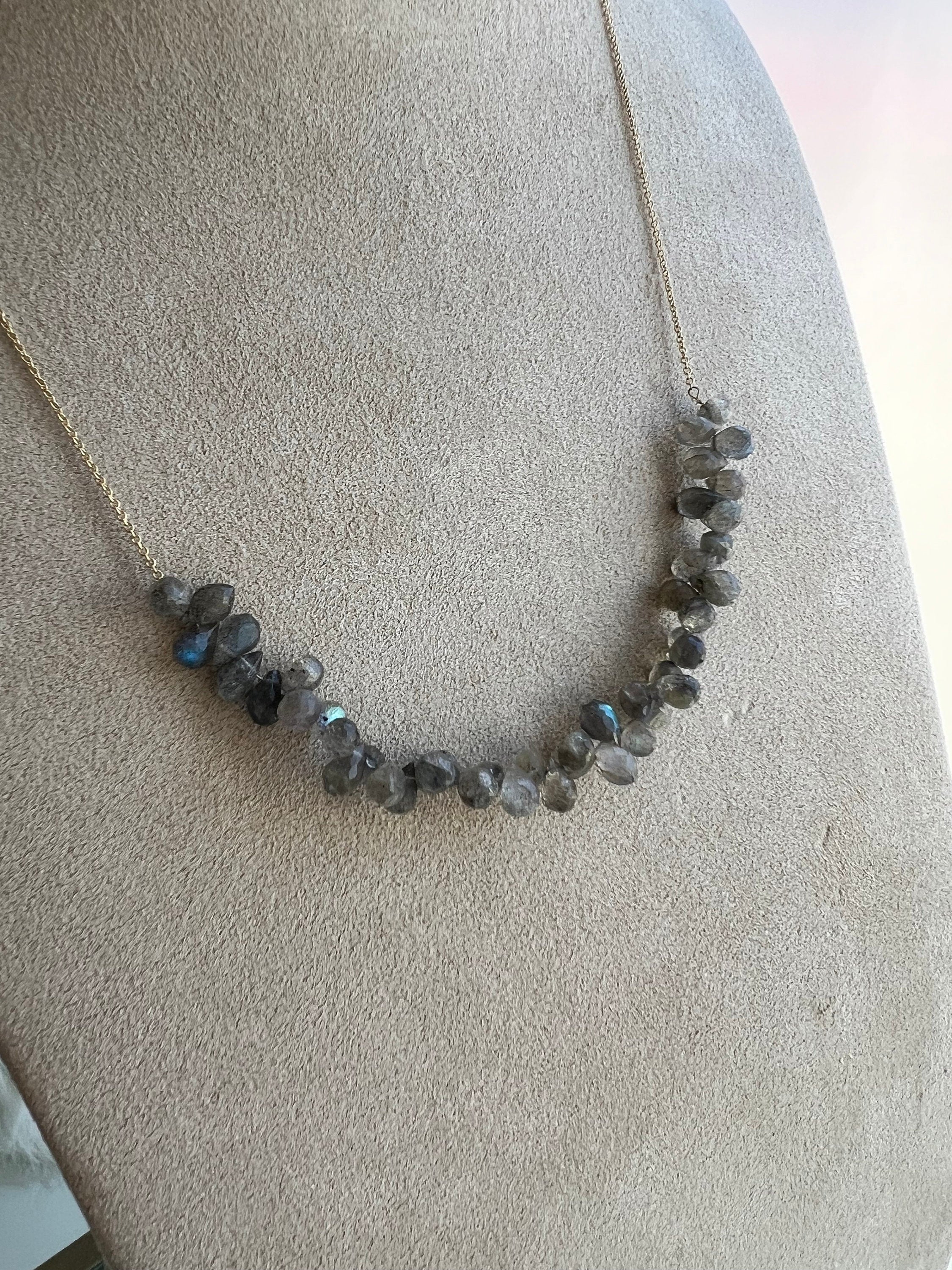 Solid 18K Yellow Gold Labradorite Necklace - 10CTS