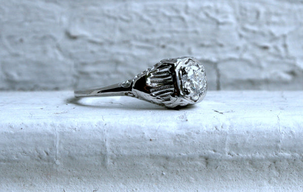 Vintage 14K White Gold Diamond Solitaire Engagement Ring with GIA Certificate.