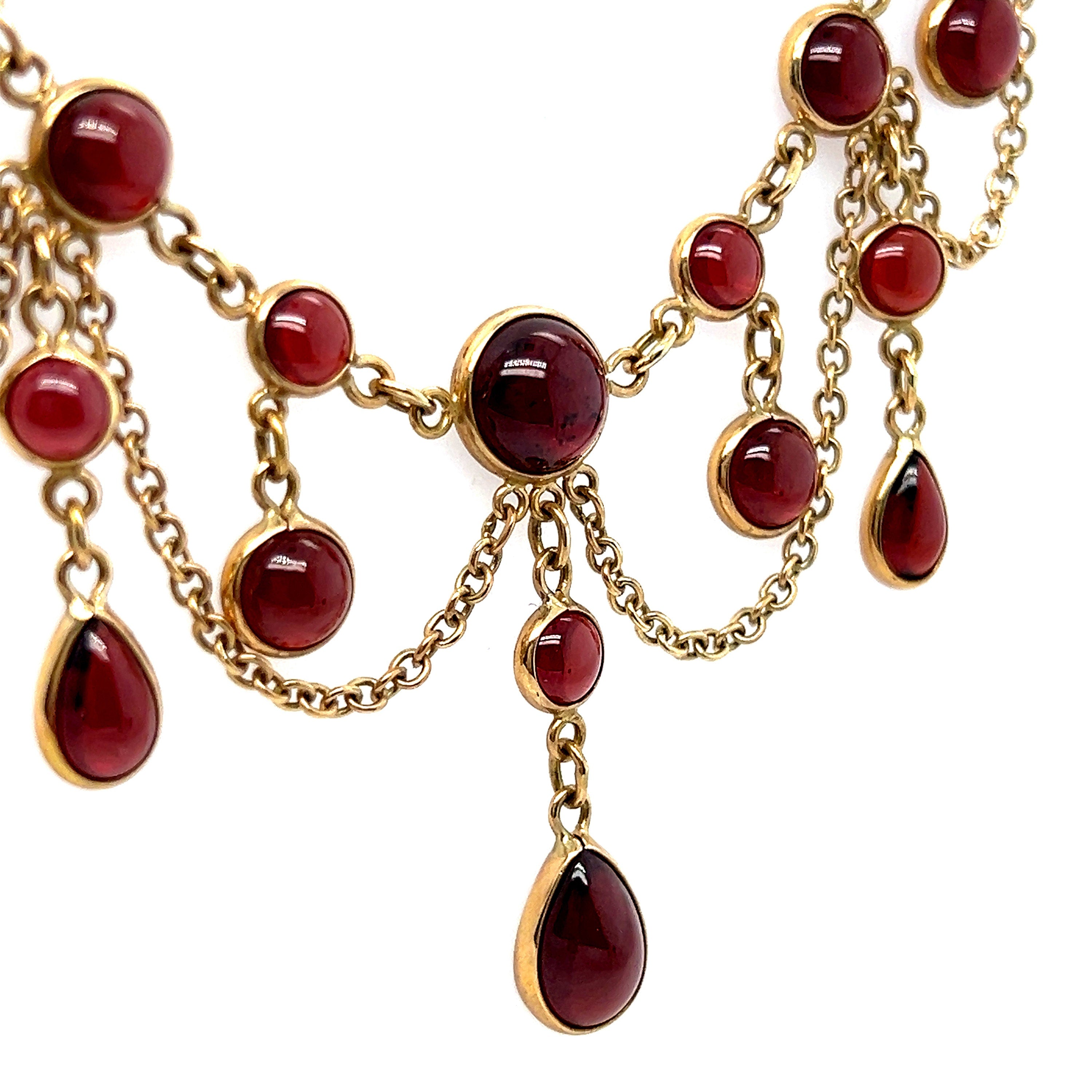 Gorgeous Antique Victorian 14K Yellow Gold Garnet Necklace - 15.00ct.
