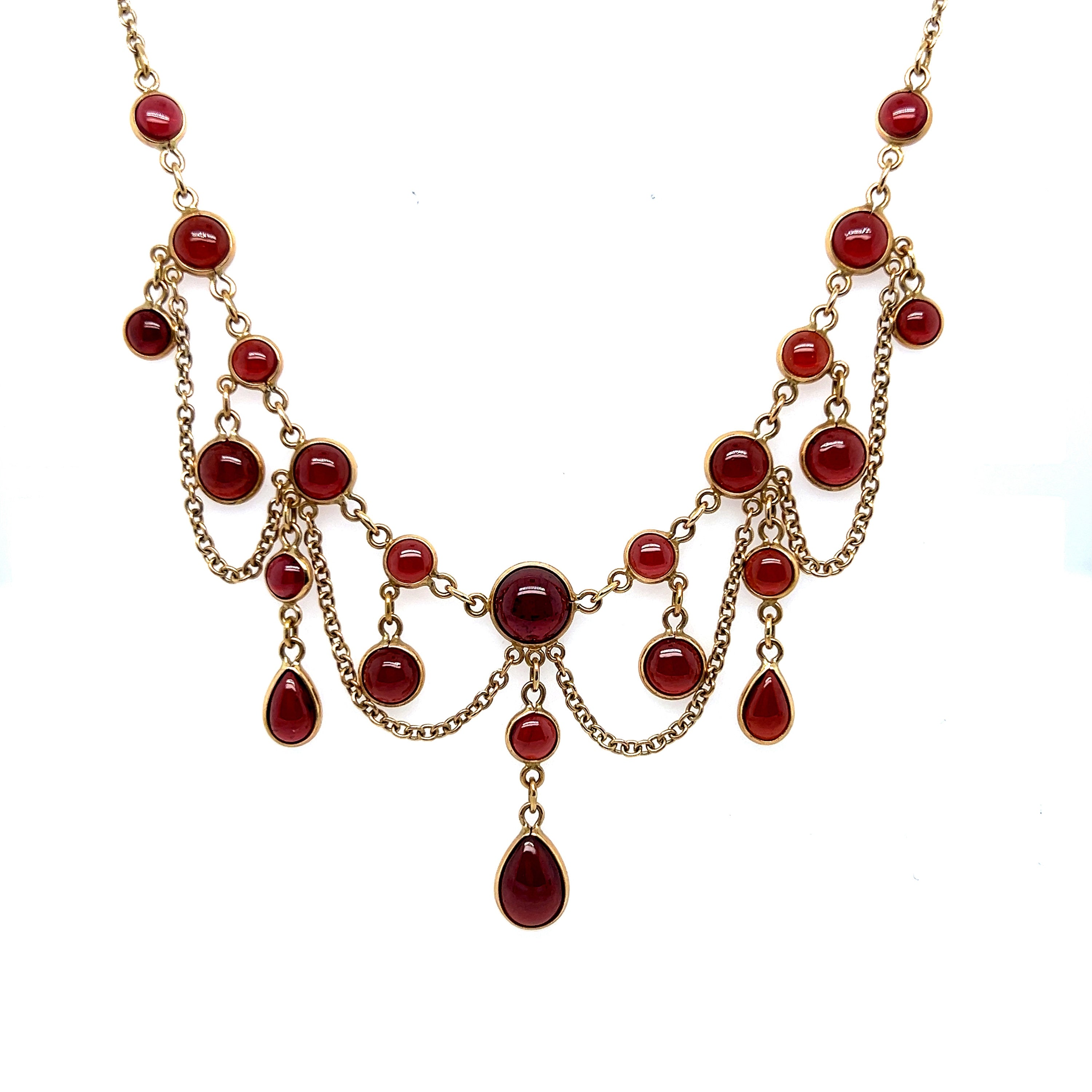 Gorgeous Antique Victorian 14K Yellow Gold Garnet Necklace - 15.00ct.