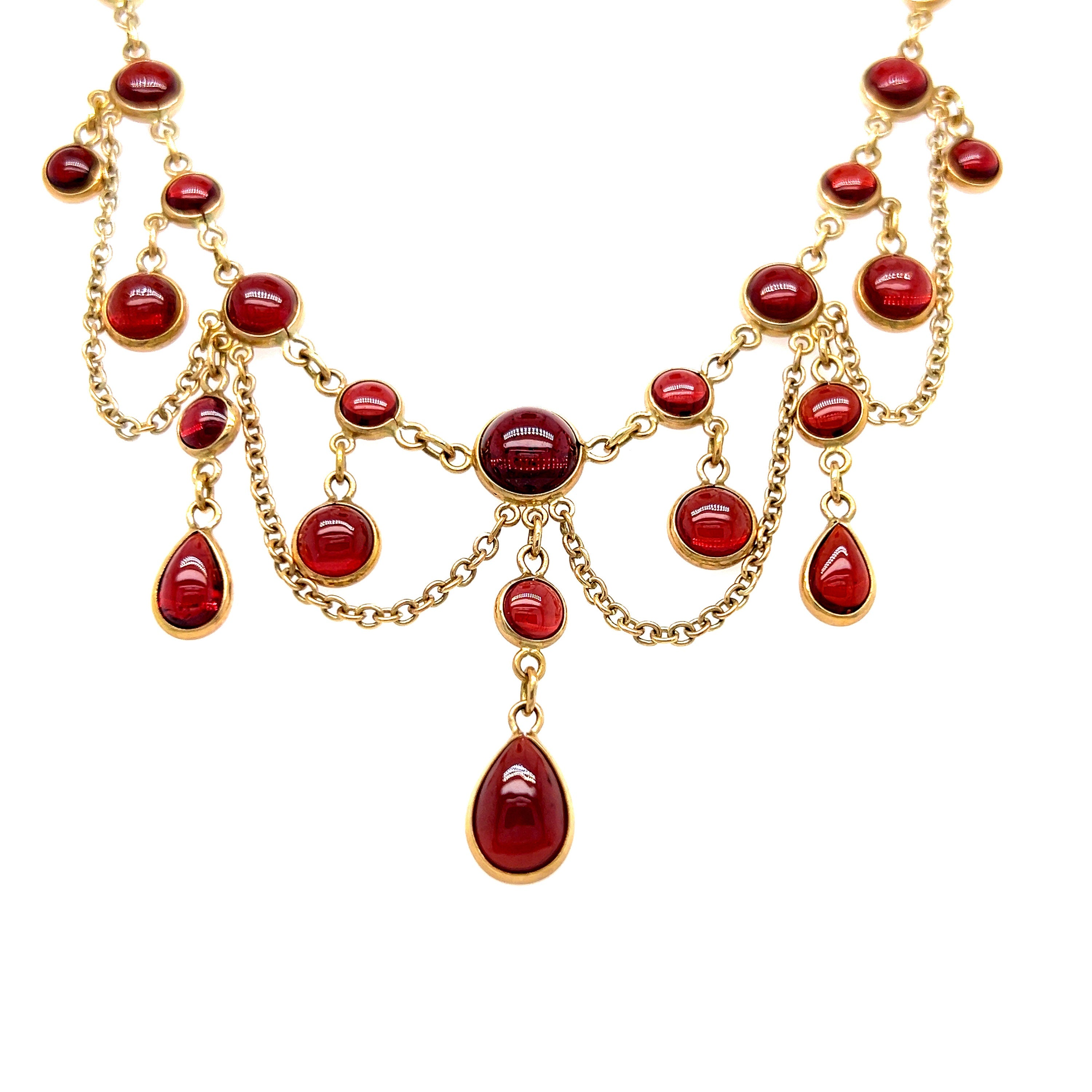 Gorgeous Antique Victorian 14K Yellow Gold Garnet Necklace - 15.00ct.