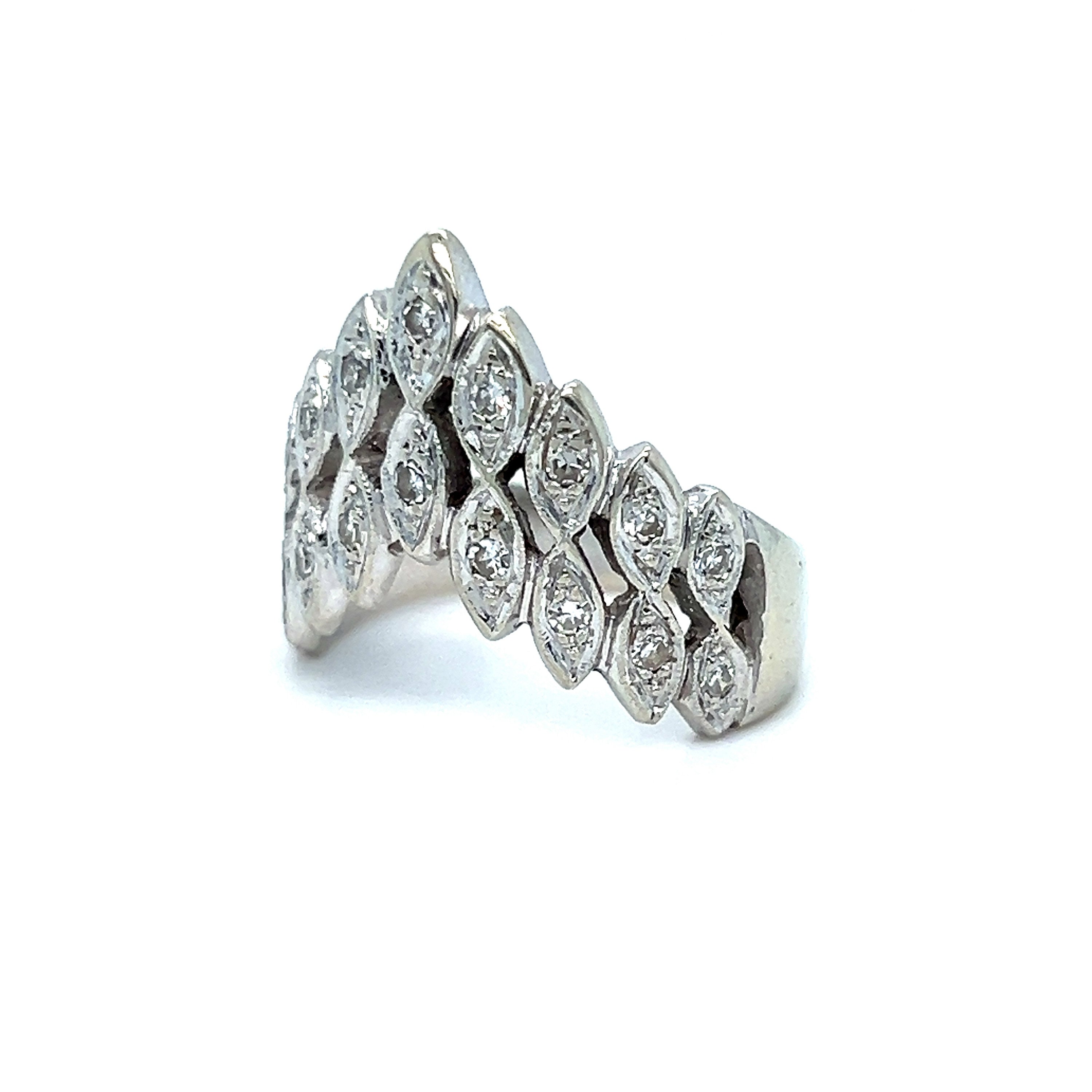 Vintage Diamond Tiara Ring in 14K White Gold - 0.36ct.