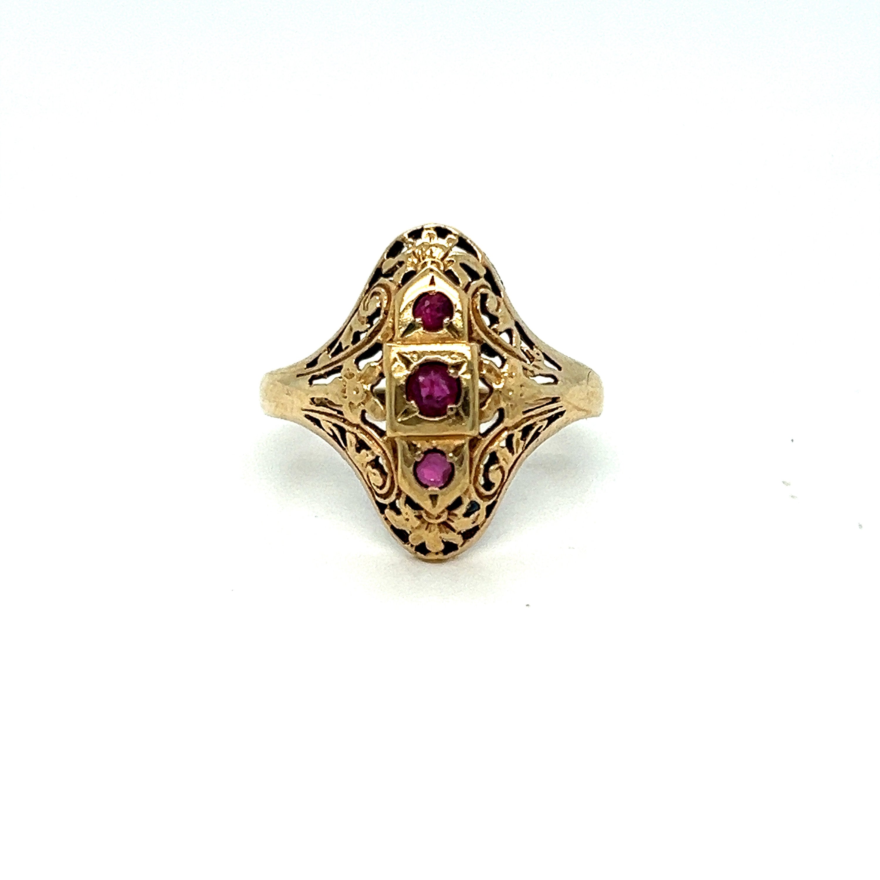 Fabulous Vintage Filigree 14K Yellow Gold Ruby Ring Engagement Ring - 0.25ct.