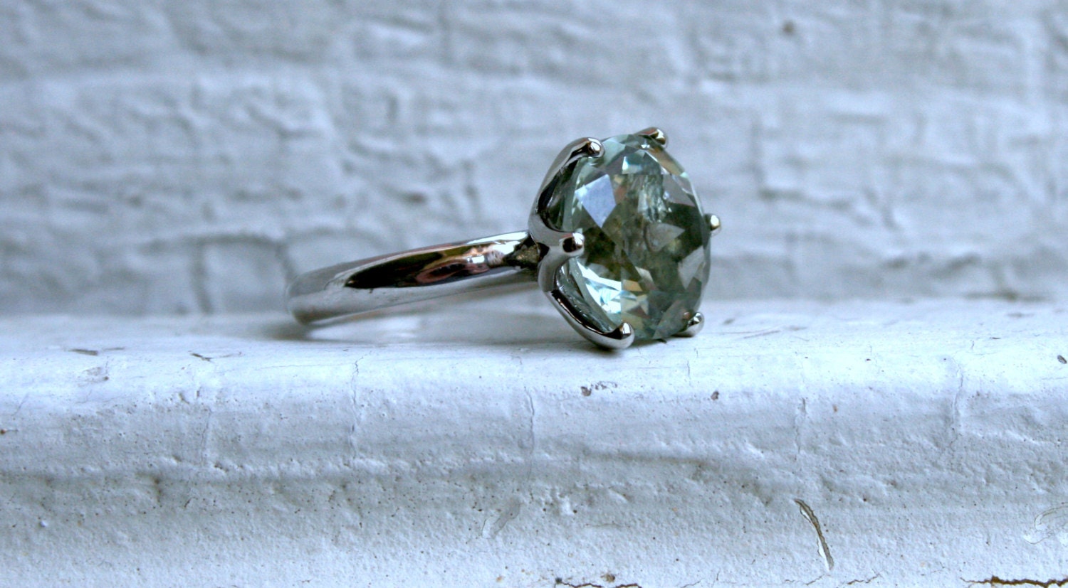 Large Green Amethyst Solitaire in 14K White Gold - 7.35ctw