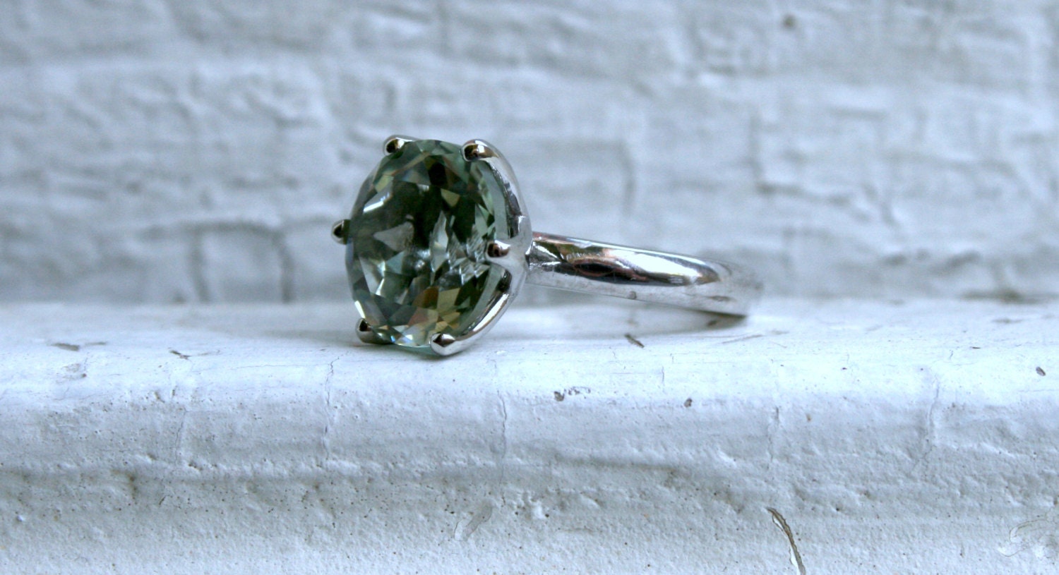 Large Green Amethyst Solitaire in 14K White Gold - 7.35ctw