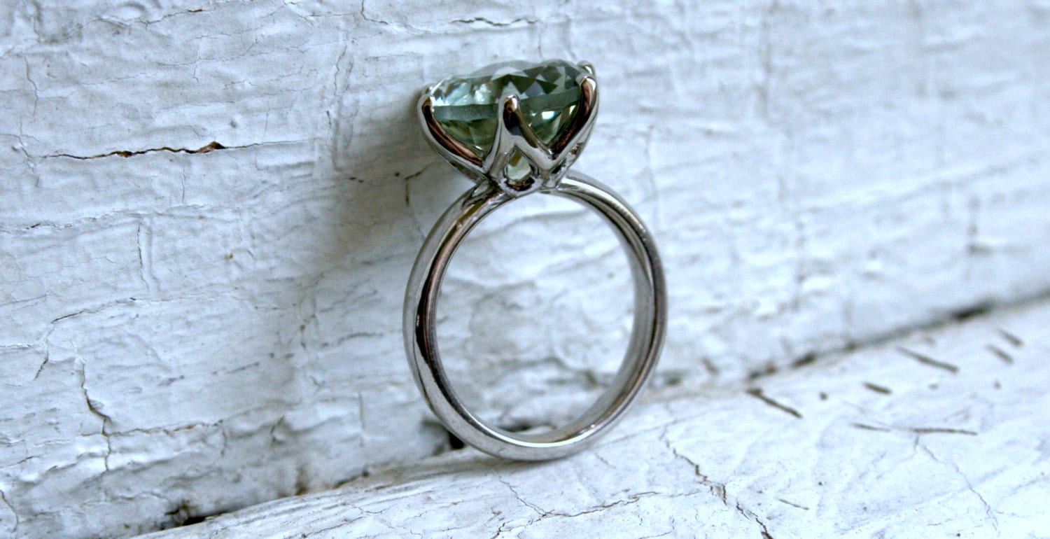 Large Green Amethyst Solitaire in 14K White Gold - 7.35ctw