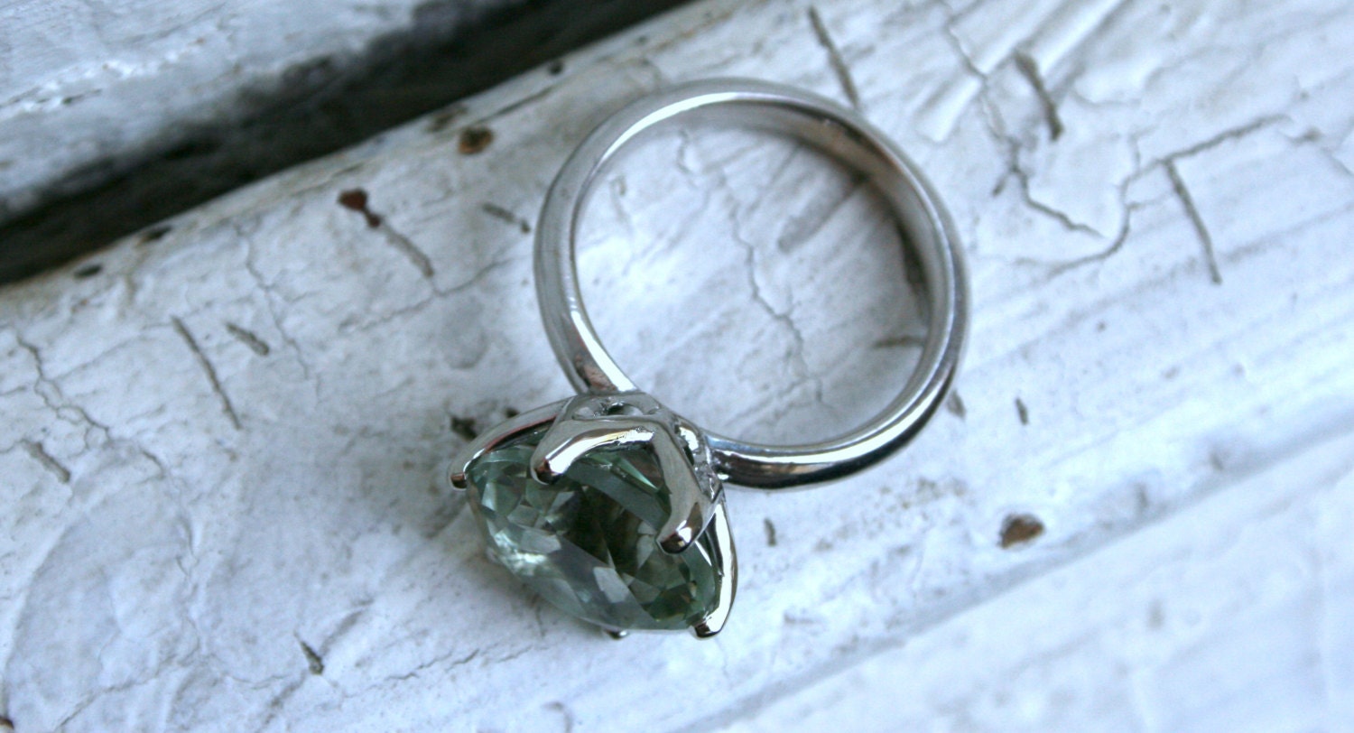 Large Green Amethyst Solitaire in 14K White Gold - 7.35ctw