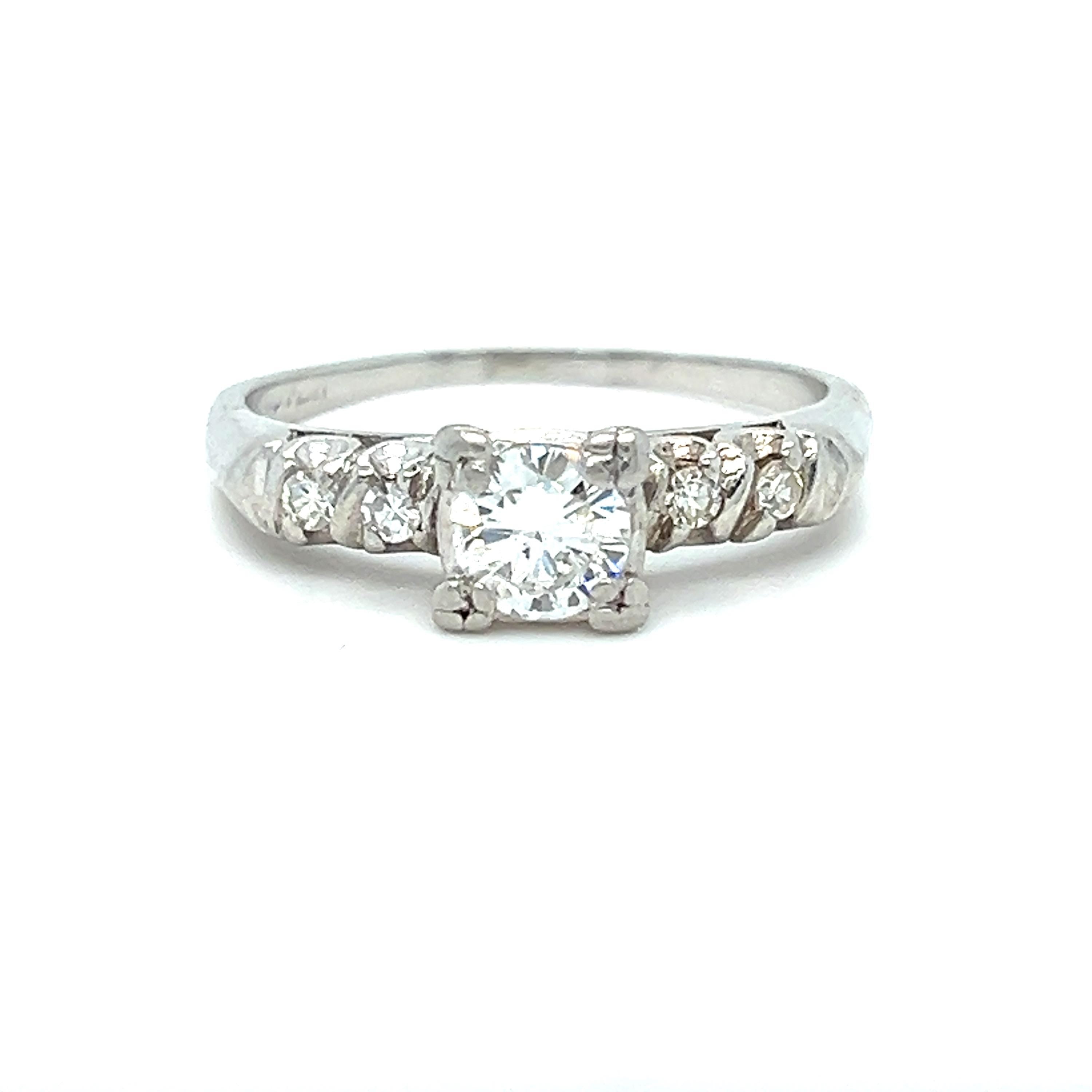 Mid-Century Vintage Platinum Diamond Engagement Ring - 0.61ct.