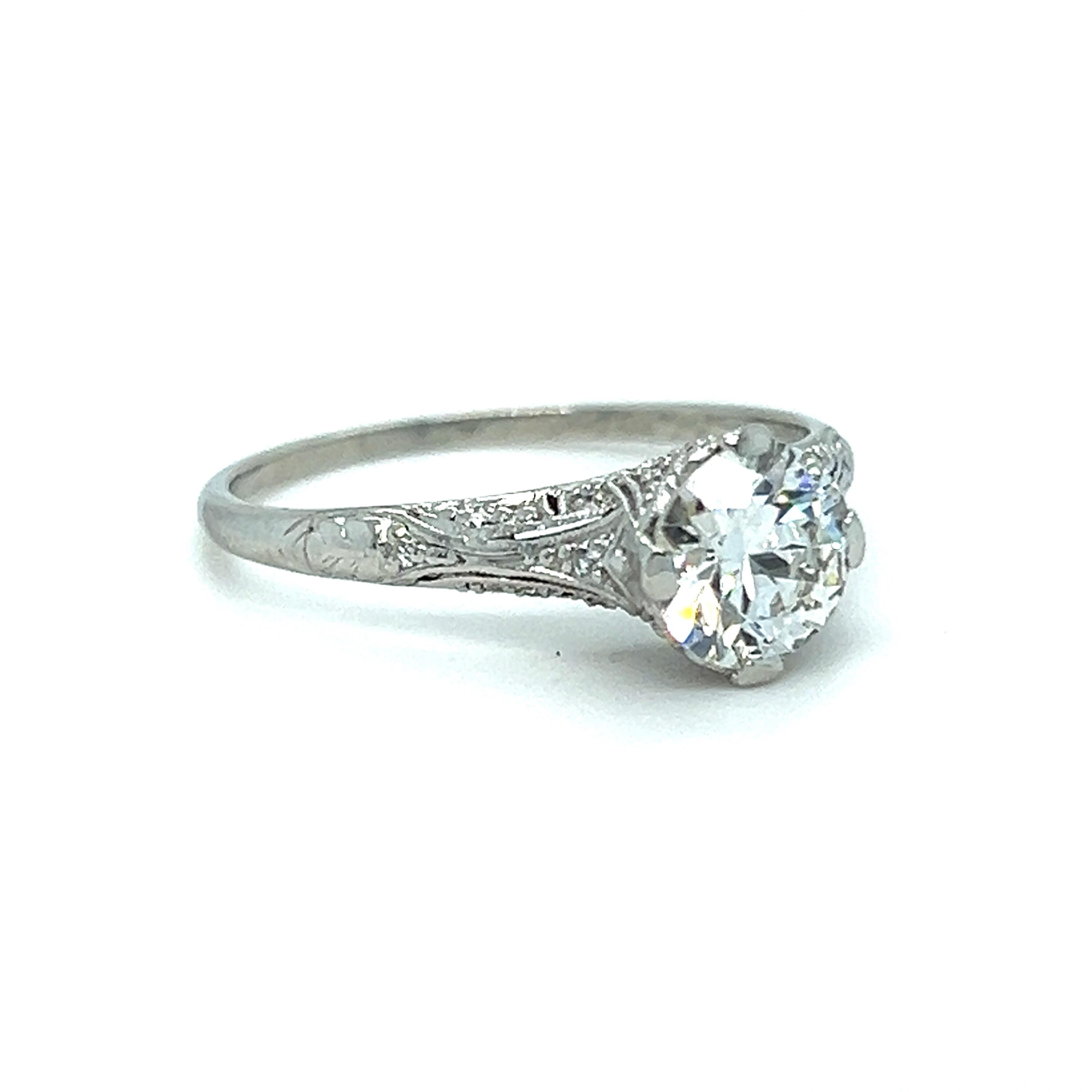 Antique Art Deco Platinum Old European Cut Diamond Engagement Ring with GIA certificate.