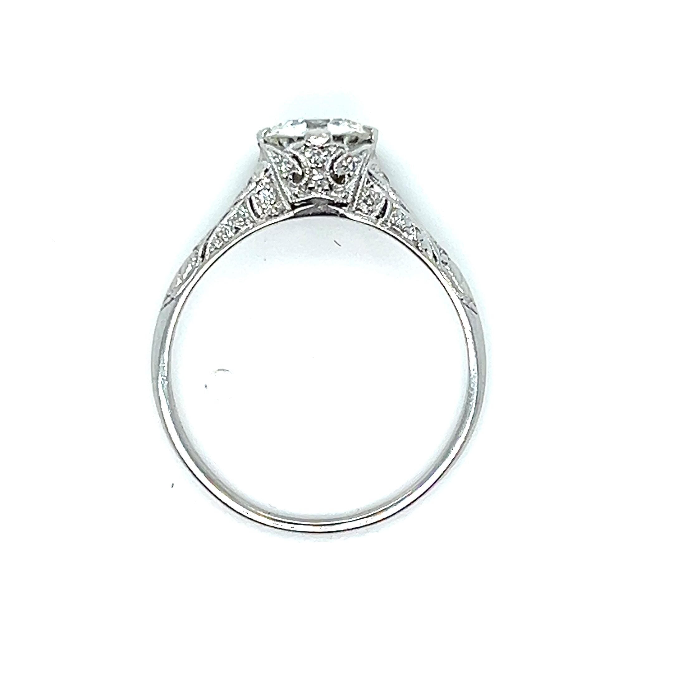 Antique Art Deco Platinum Old European Cut Diamond Engagement Ring with GIA certificate.