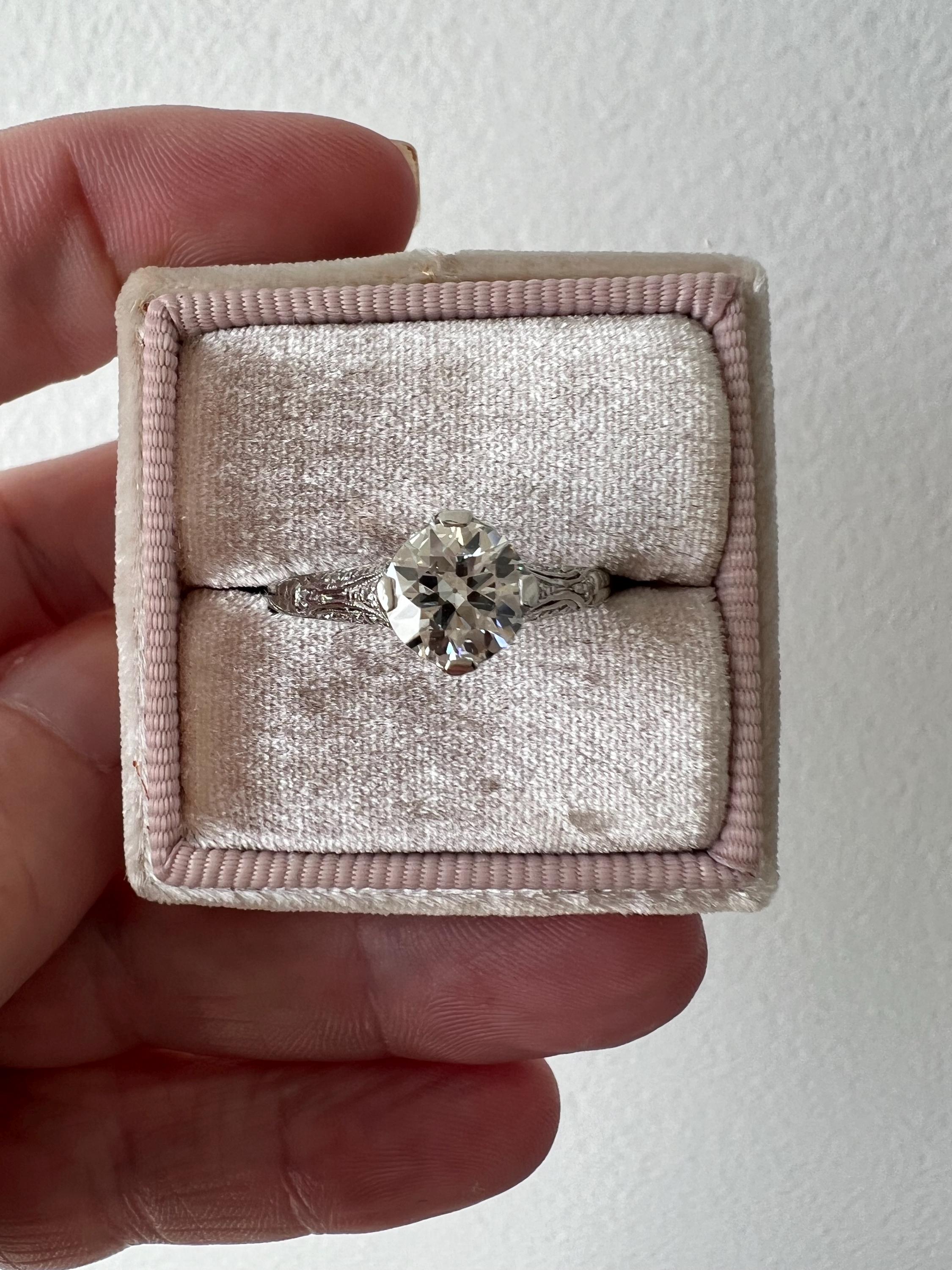 Antique Art Deco Platinum Old European Cut Diamond Engagement Ring with GIA certificate.