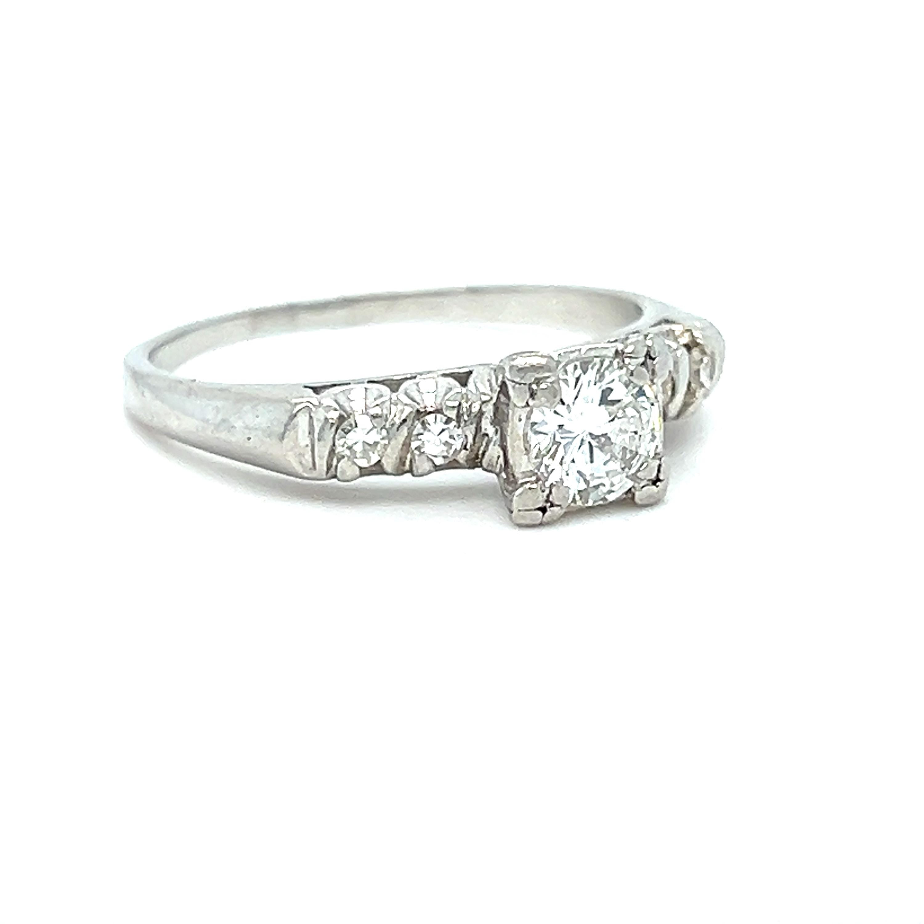 Mid-Century Vintage Platinum Diamond Engagement Ring - 0.61ct.