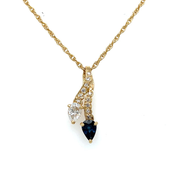 Vintage Sapphire and Diamond Necklace in 14K Yellow Gold.