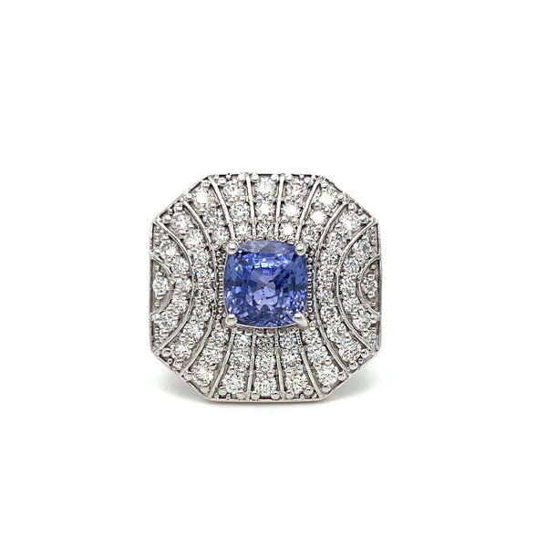 Vintage Art Deco Sapphire and Diamond Ring – 14K White Gold, Size 6.5