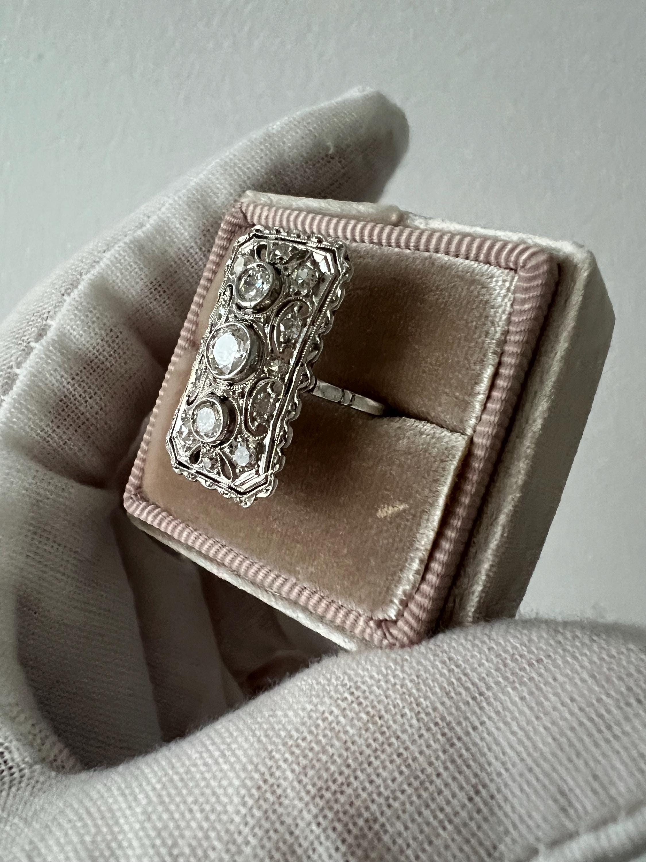 Vintage Open Work Platinum Diamond Cluster Engagement Ring - 1.23ct.