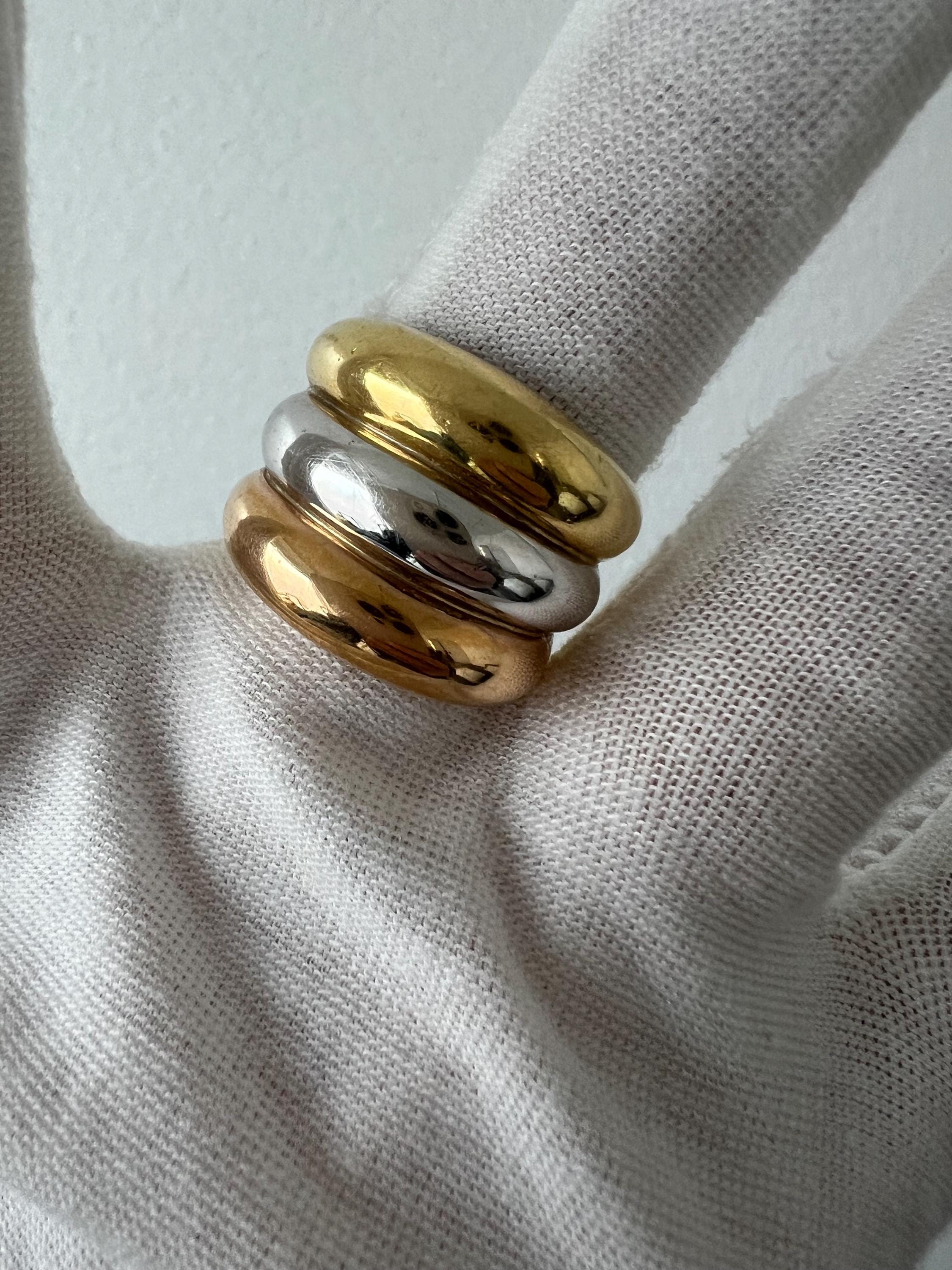 Heavy Vintage 18K Yellow, Rose, and White Gold Wide Band Wedding Ring.