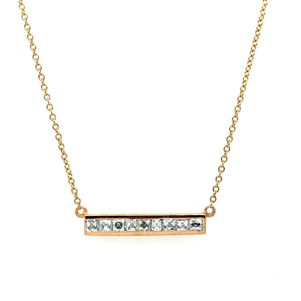 French Cut Diamond Bar Necklace in 14K Rose Gold - 0.75ct.